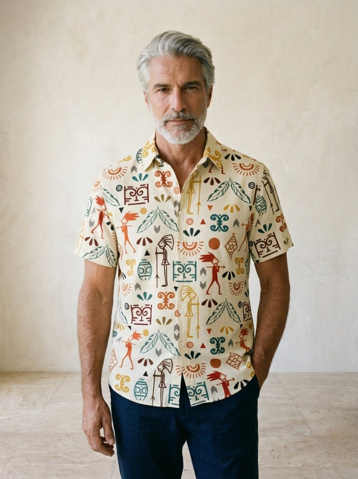Camisa estampada Lagos – vista de frente, recorte próximo