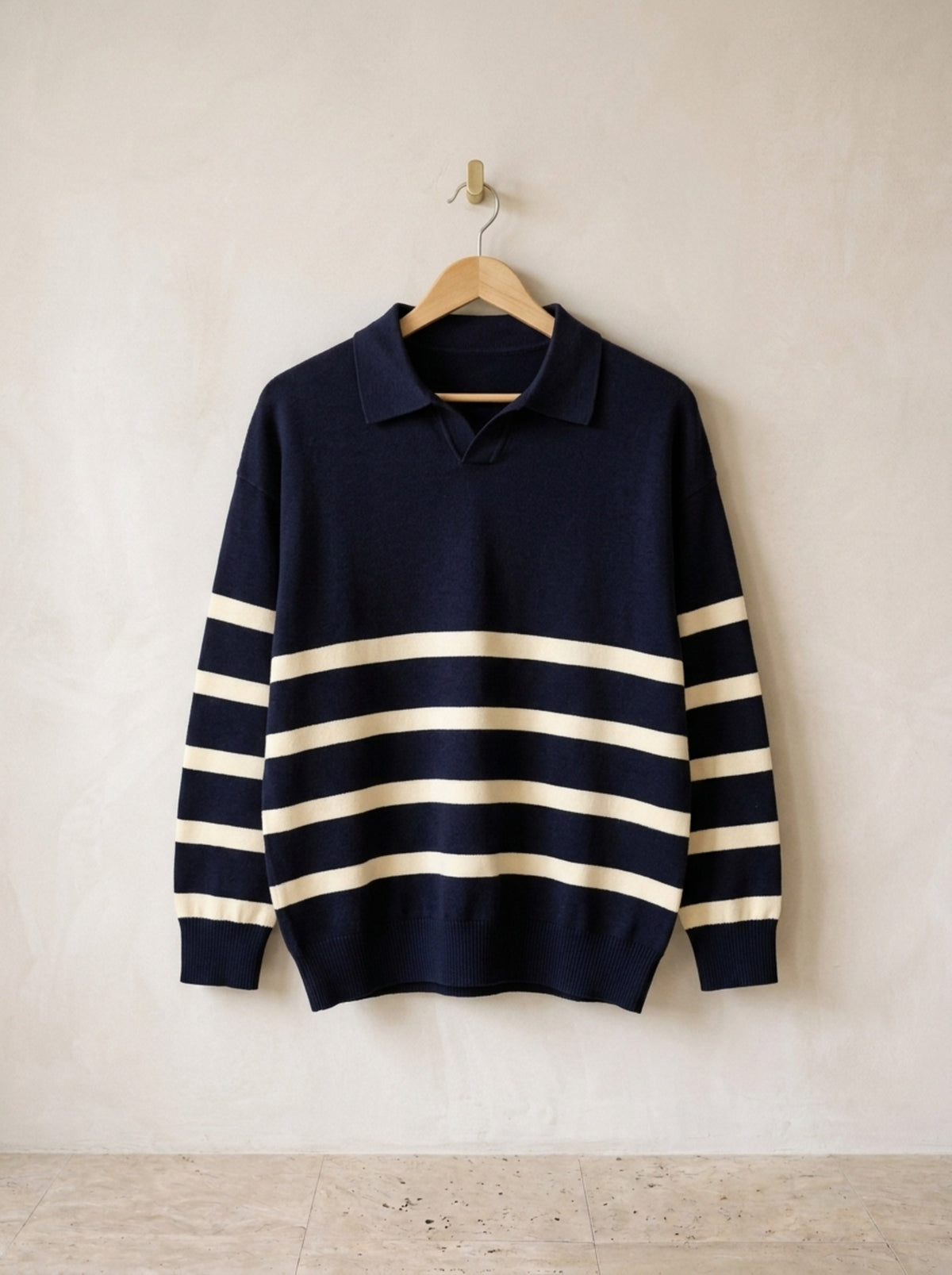 Azul-marinho | Suéter polo listrado Lauterbrunnen azul-marinho – peça sozinha, foto de produto