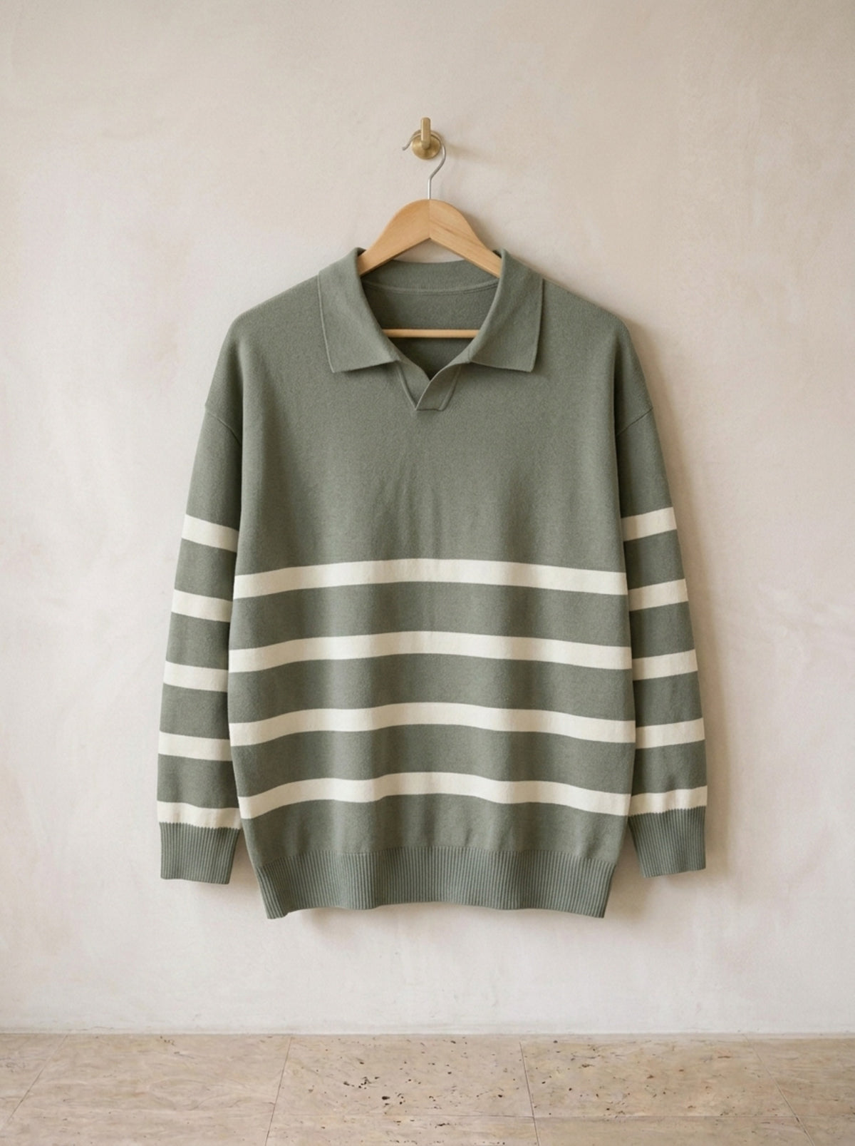 Verde | Suéter polo listrado Lauterbrunnen verde – peça sozinha, foto de produto