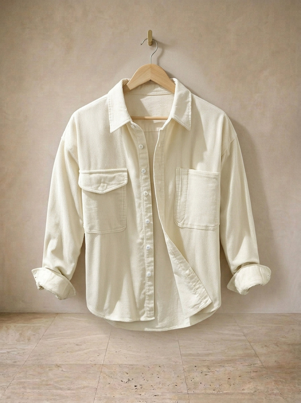 Bege-claro | Camisa de veludo cotelê Lecce bege-claro – peça sozinha, foto de produto