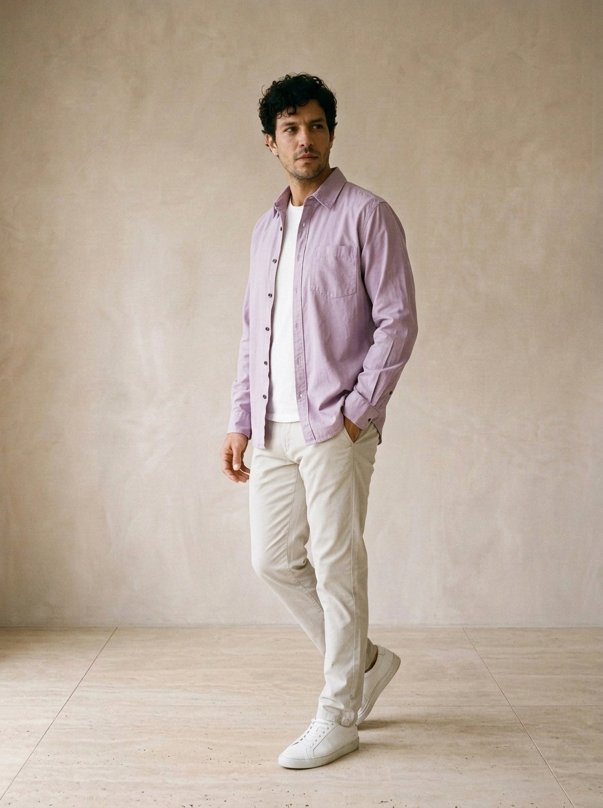 Roxo | Camisa de algodão Leiria roxo – vista três quartos