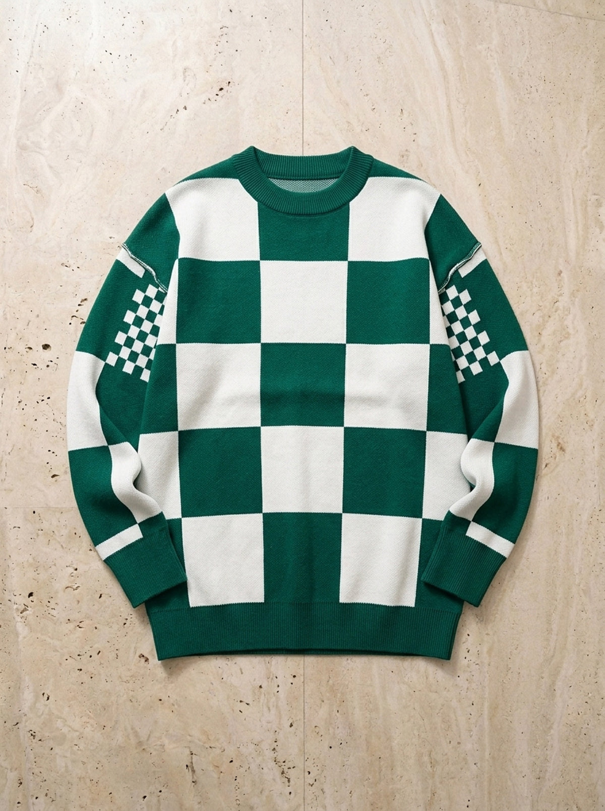 Verde | Suéter quadriculado Lenzerheide verde – peça sozinha vista de cima