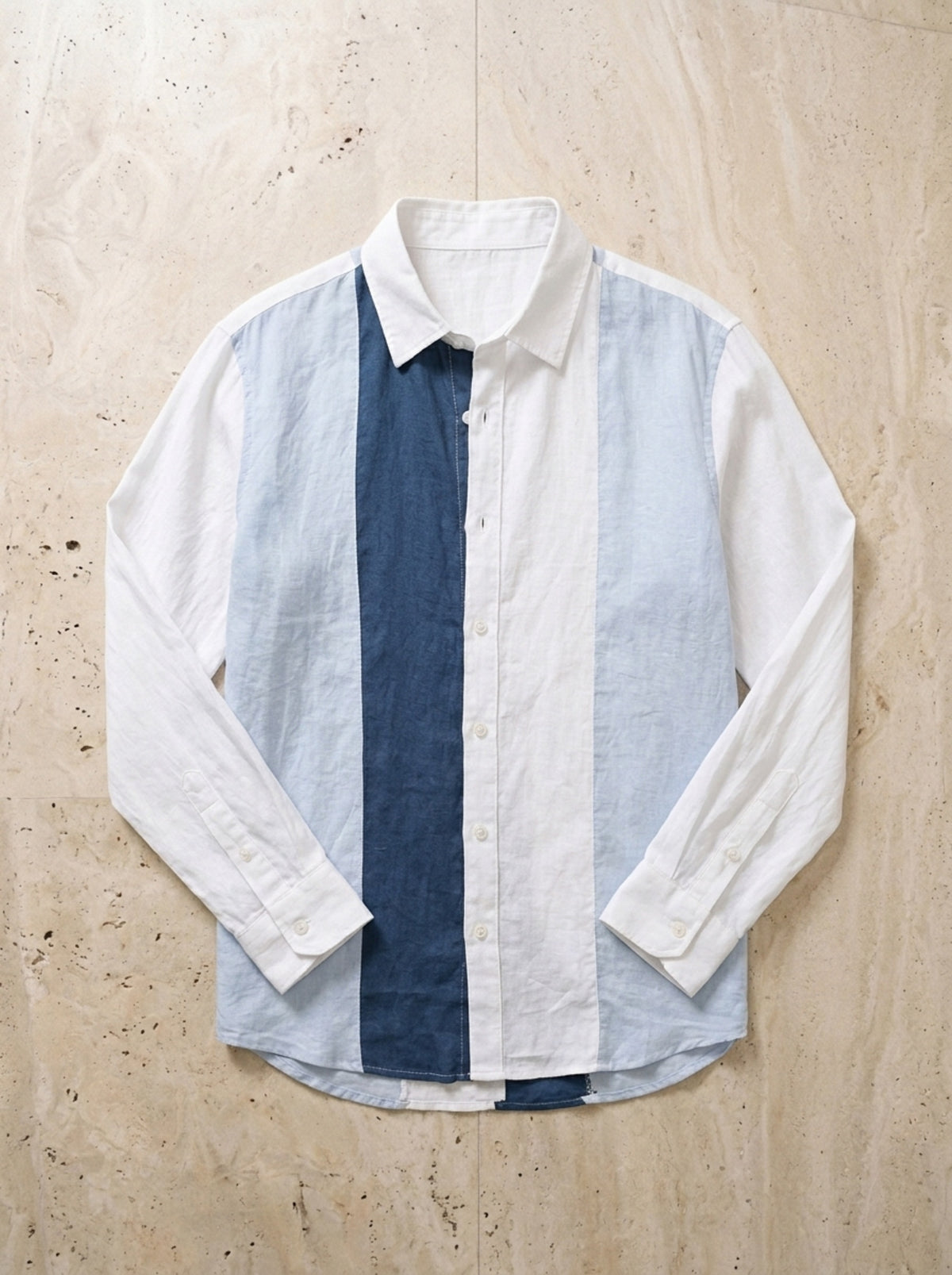 Camisa de linho patchwork Lille – peça sozinha vista de cima