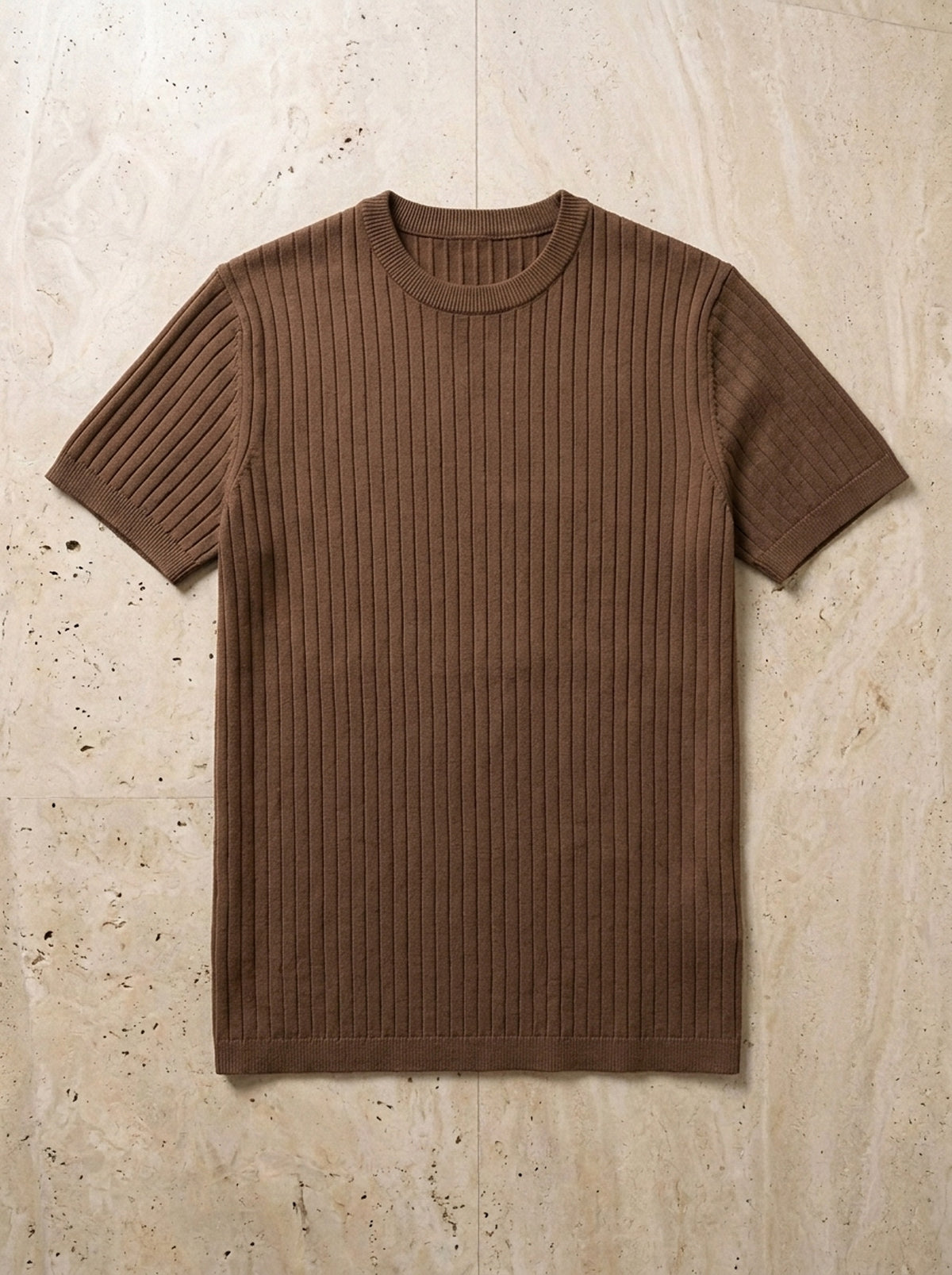 Marrom | Camiseta de tricô canelado Lillehammer marrom – peça sozinha vista de cima