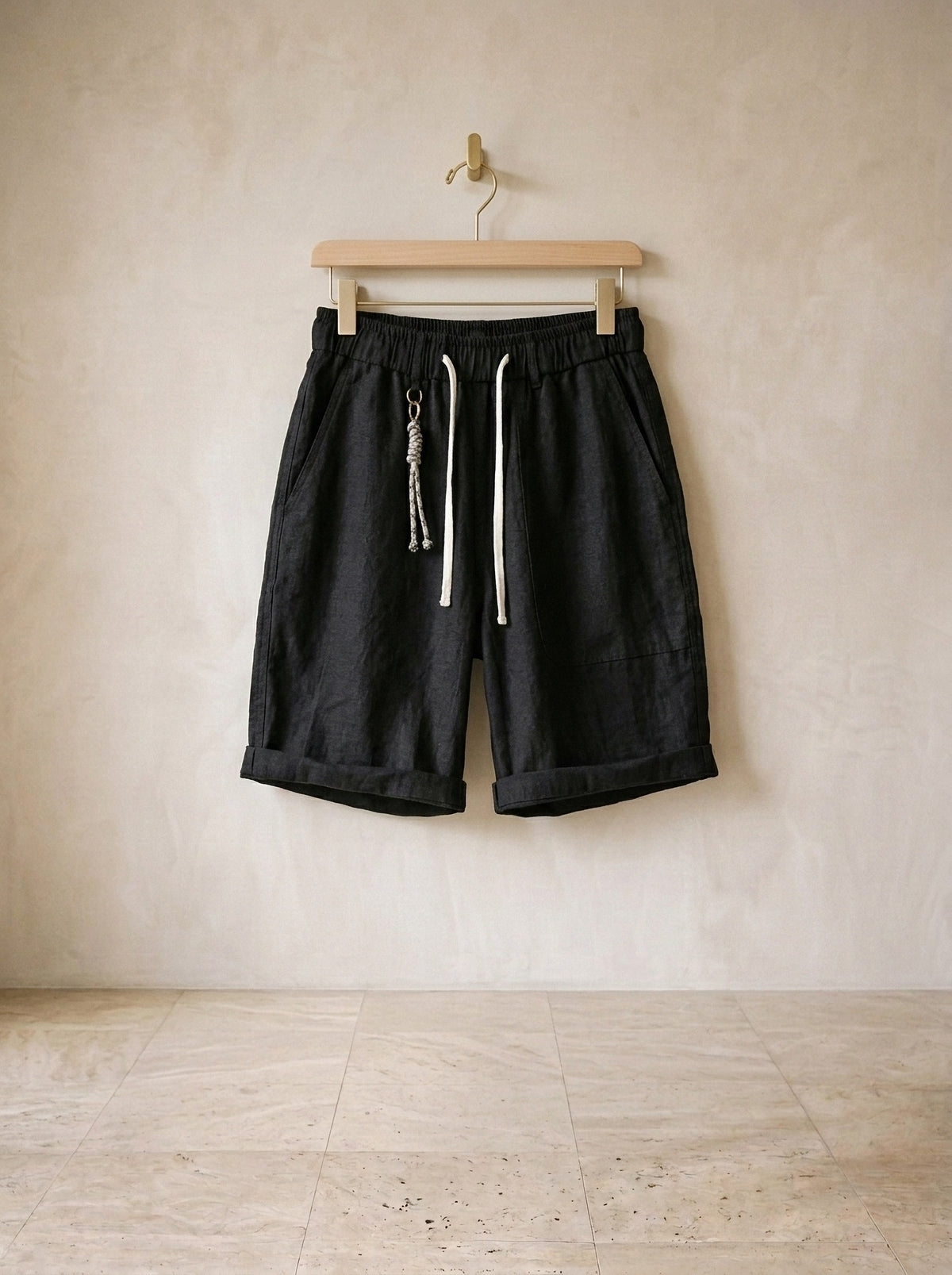 Preto | Bermuda de linho texturizada Limerick preto – peça sozinha, foto de produto