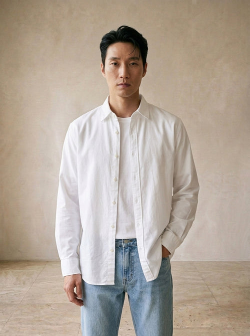 Branco | Camisa oxford slim Limoges branco – vista de frente, recorte próximo