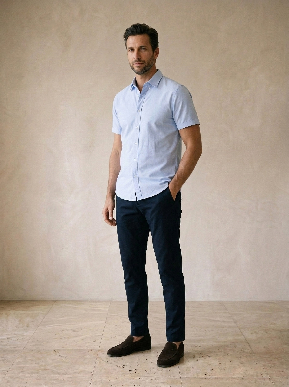Azul-claro | Camisa social slim Linz azul-claro – vista três quartos