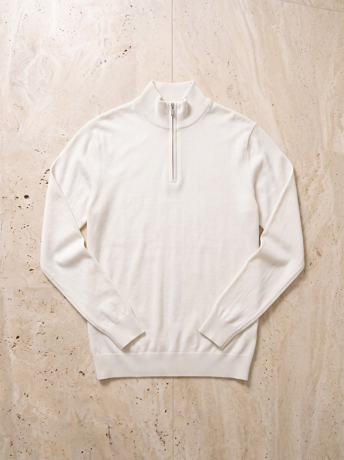 Branco | Suéter de tricô meio zíper Lipari branco – peça sozinha vista de cima
