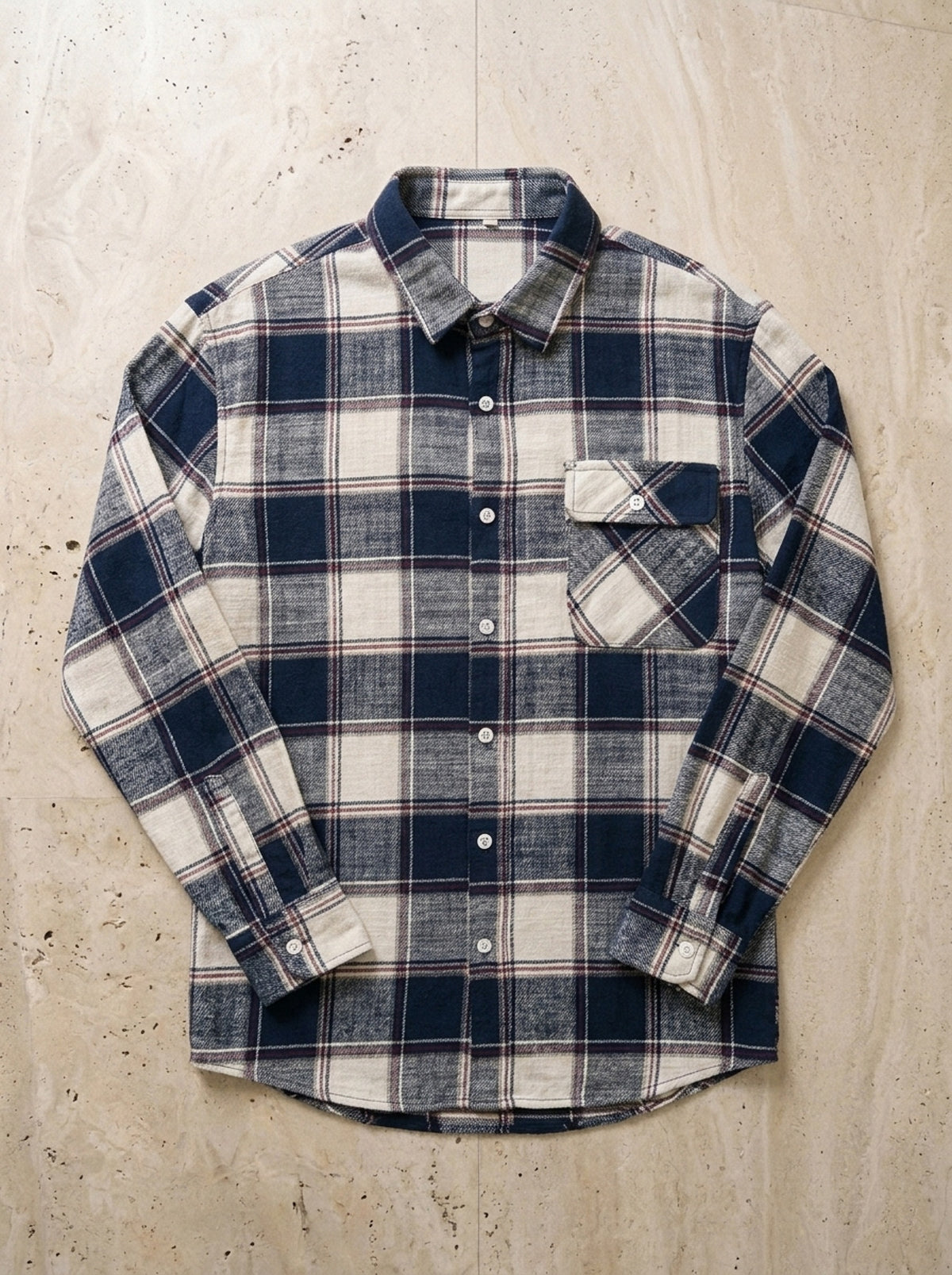 Azul | Camisa de flanela xadrez Lisboa azul – peça sozinha vista de cima