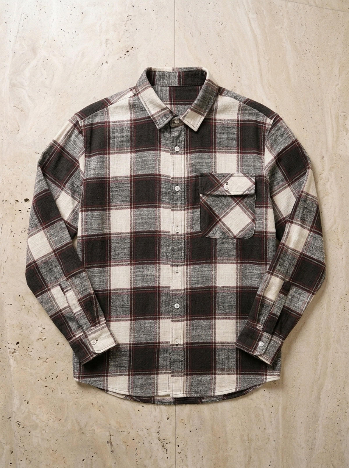 Cinza | Camisa de flanela xadrez Lisboa cinza – peça sozinha vista de cima