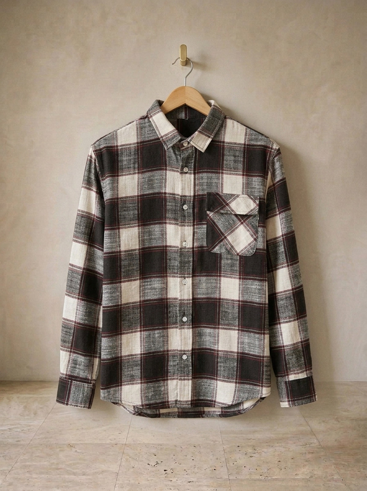 Cinza | Camisa de flanela xadrez Lisboa cinza – peça sozinha, foto de produto