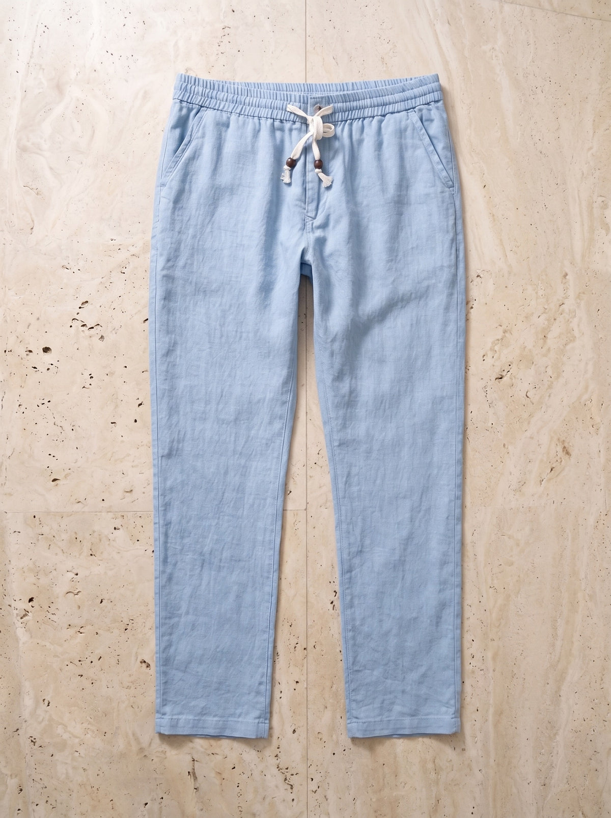 Azul-claro | Calça de linho com cordão Liverpool azul-claro – peça sozinha vista de cima