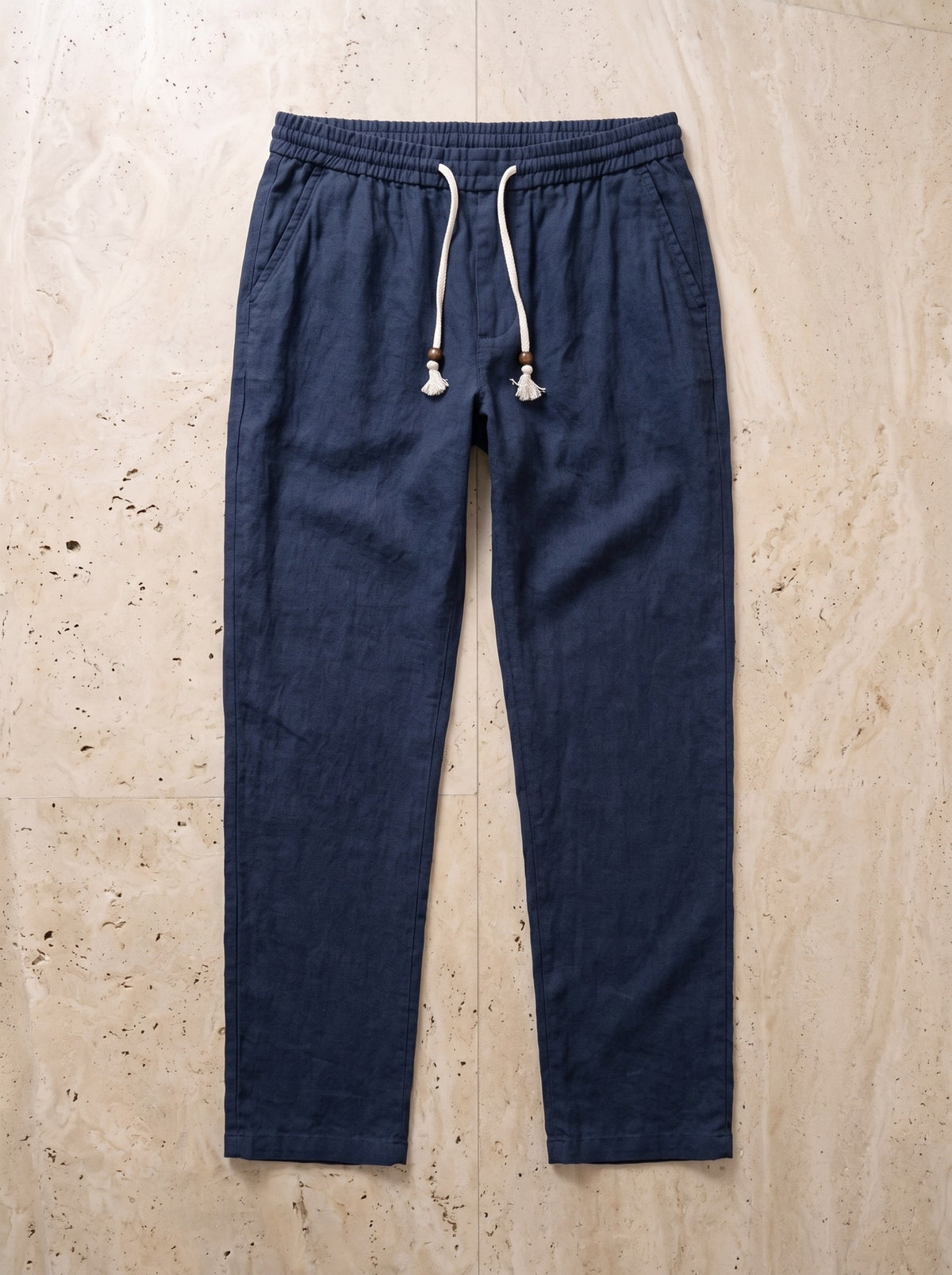 Azul-marinho | Calça de linho com cordão Liverpool azul-marinho – peça sozinha vista de cima