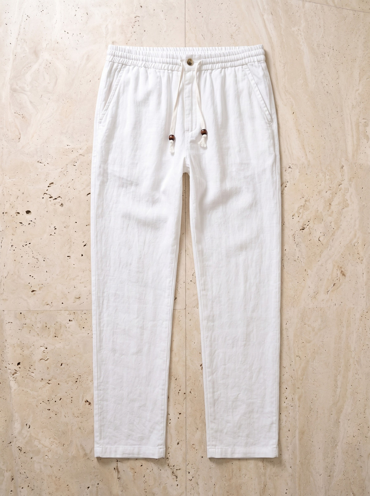 Branco | Calça de linho com cordão Liverpool branco – peça sozinha vista de cima