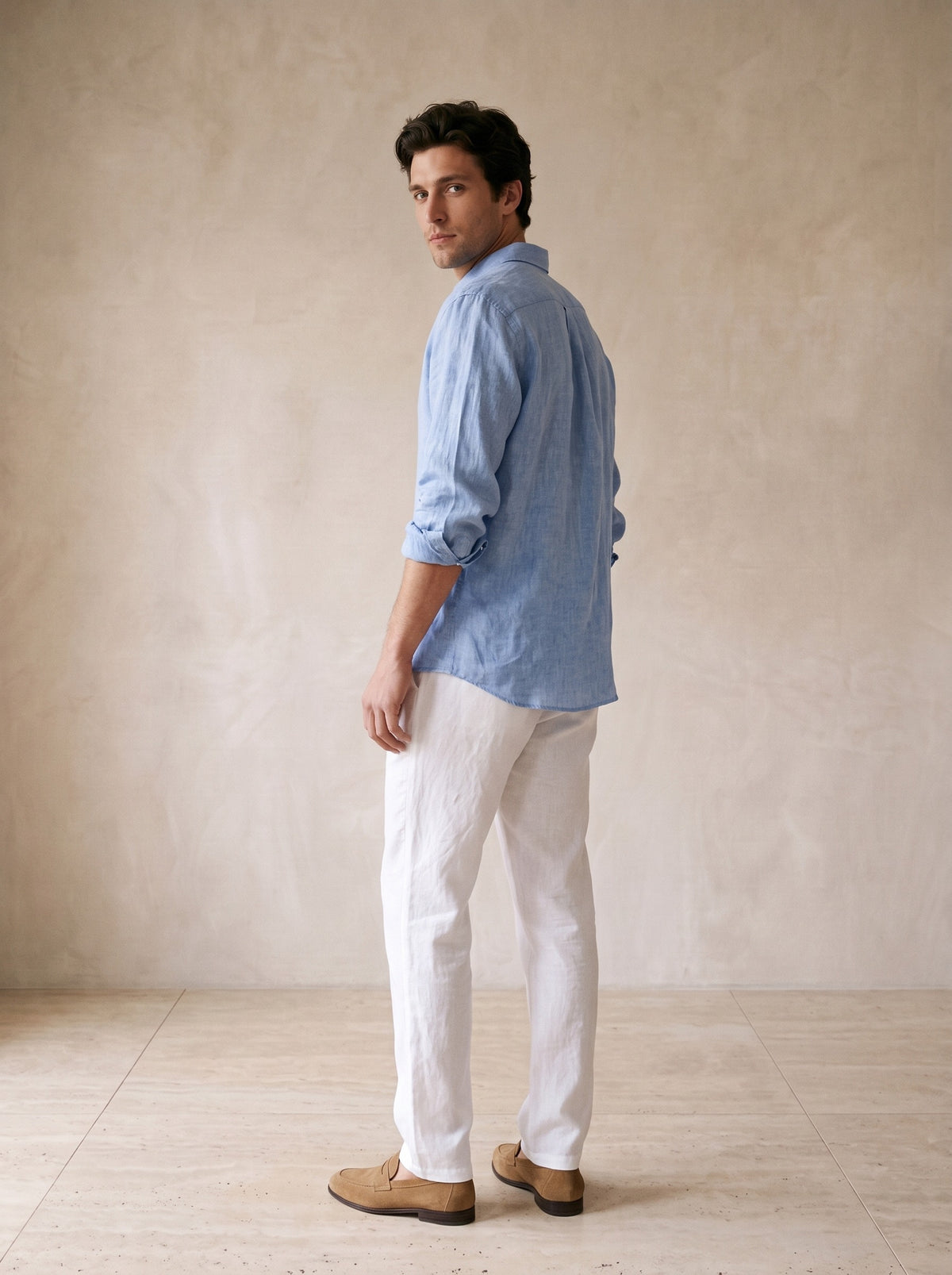 Branco | Calça de linho com cordão Liverpool branco – vista de costas