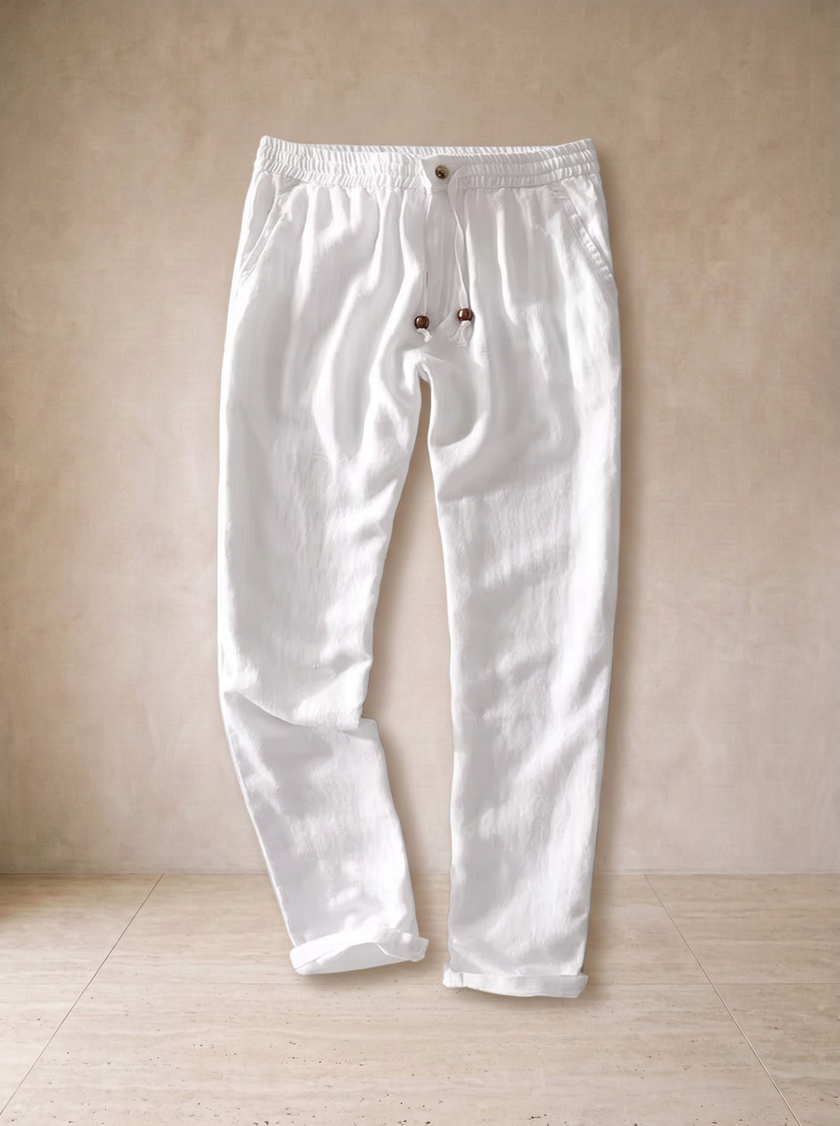 Branco | Calça de linho com cordão Liverpool branco – peça sozinha, foto de produto