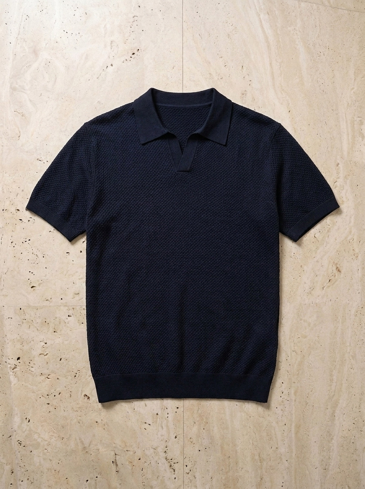 Azul-marinho | Camisa polo de tricot slim Londres azul-marinho – peça sozinha vista de cima