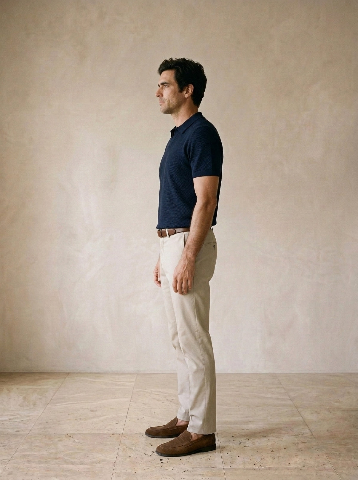 Azul-marinho | Camisa polo de tricot slim Londres azul-marinho – vista de perfil