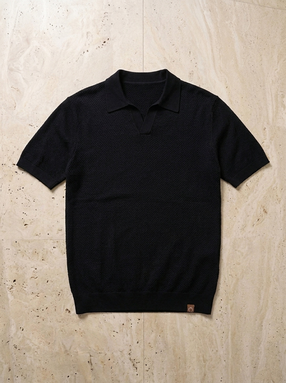 Preto | Camisa polo de tricot slim Londres preto – peça sozinha vista de cima