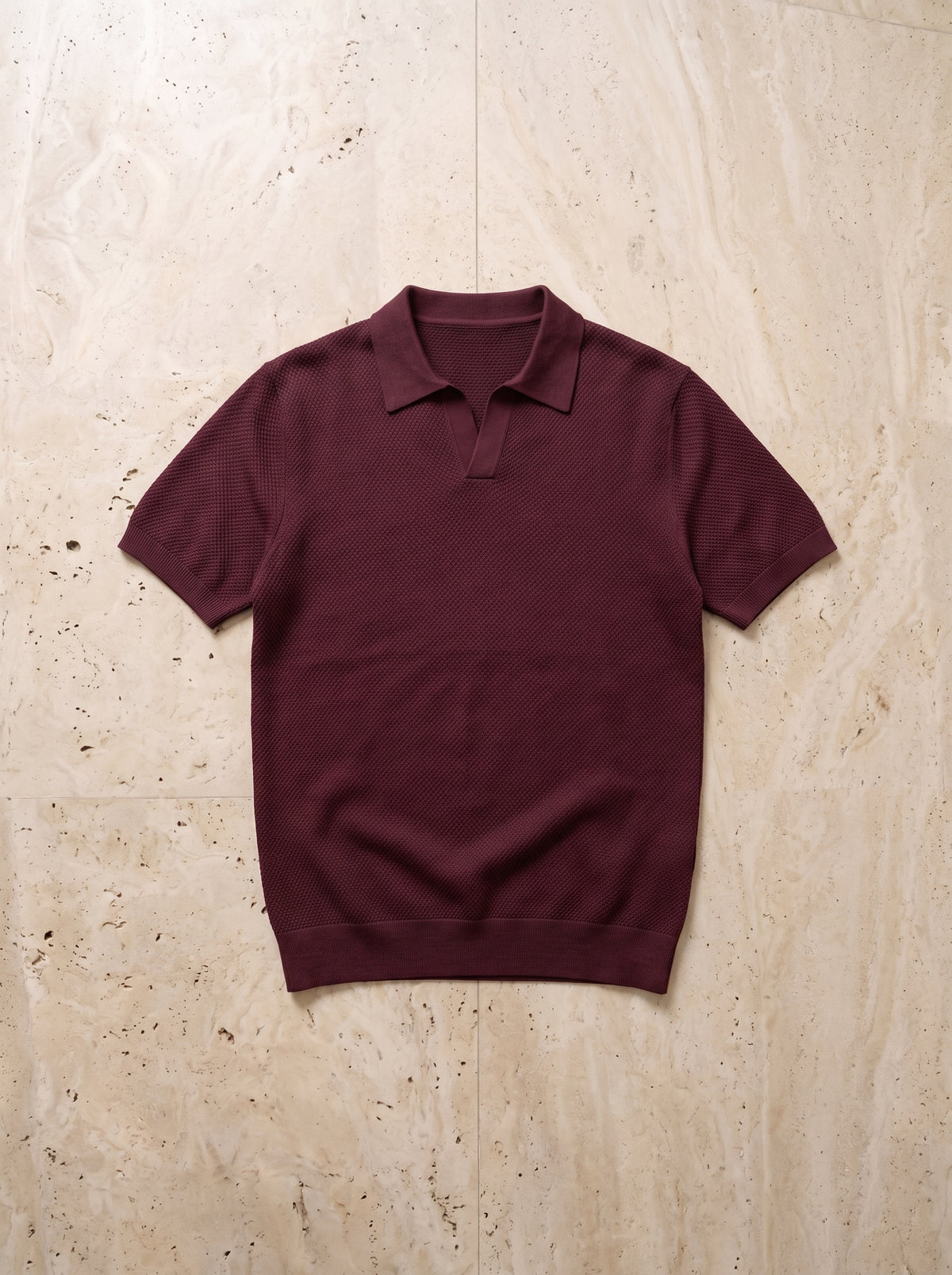 Vinho | Camisa polo de tricot slim Londres vinho – peça sozinha vista de cima