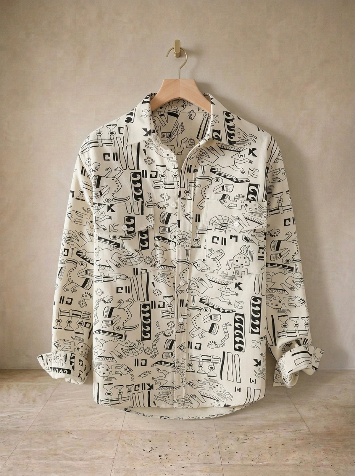 Bege | Camisa estampa de traços Lourmarin bege – peça sozinha, foto de produto