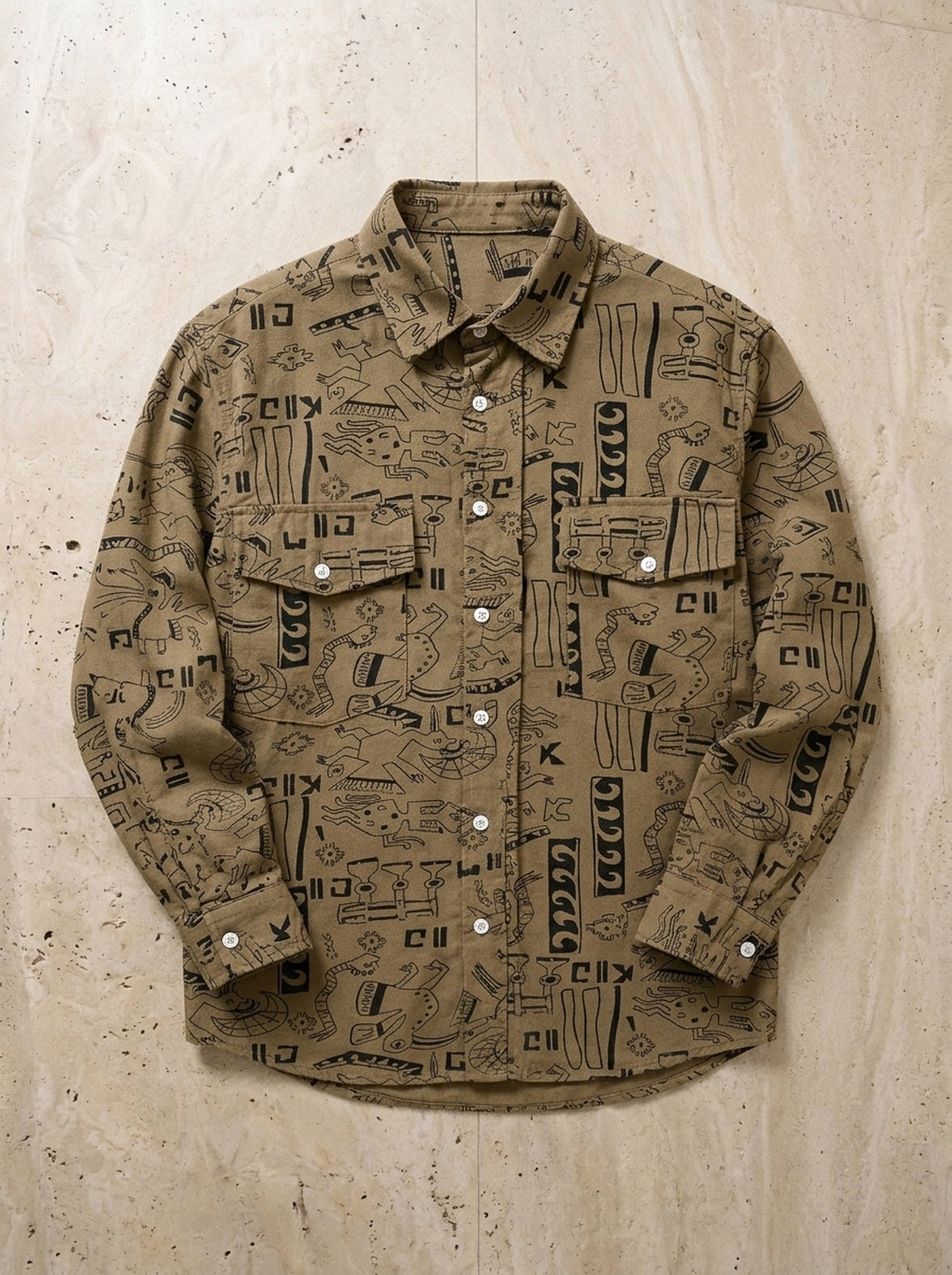 Marrom | Camisa estampa de traços Lourmarin marrom – peça sozinha vista de cima