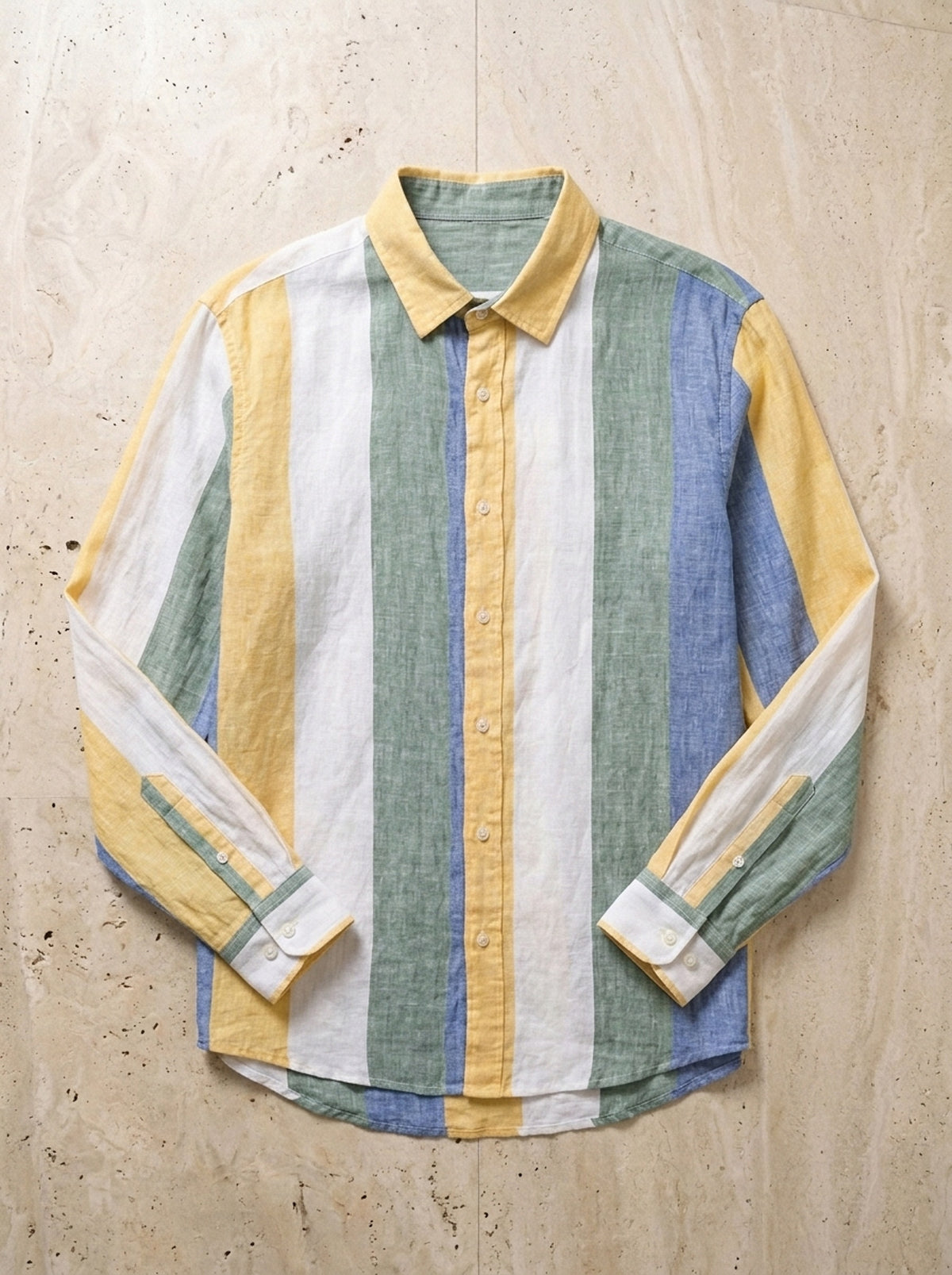 Amarelo | Camisa de linho listras largas Lucca amarelo – peça sozinha vista de cima