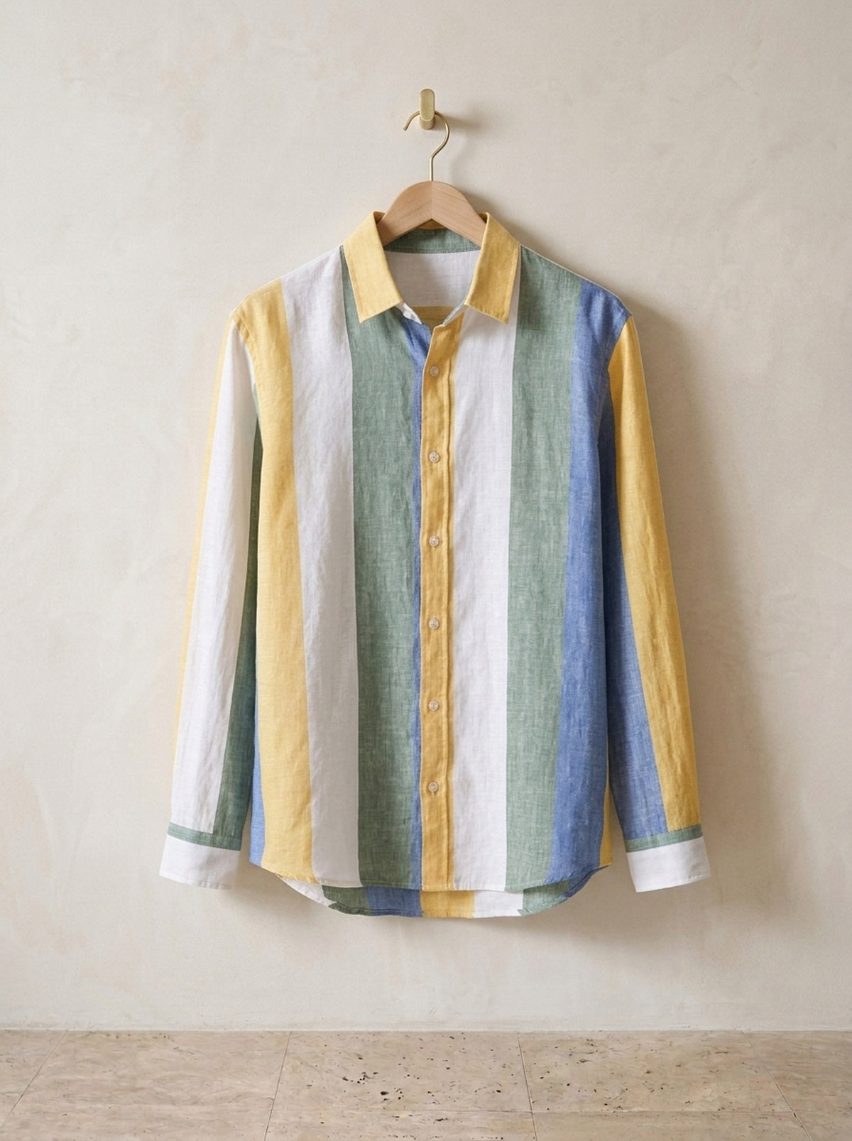 Amarelo | Camisa de linho listras largas Lucca amarelo – peça sozinha, foto de produto