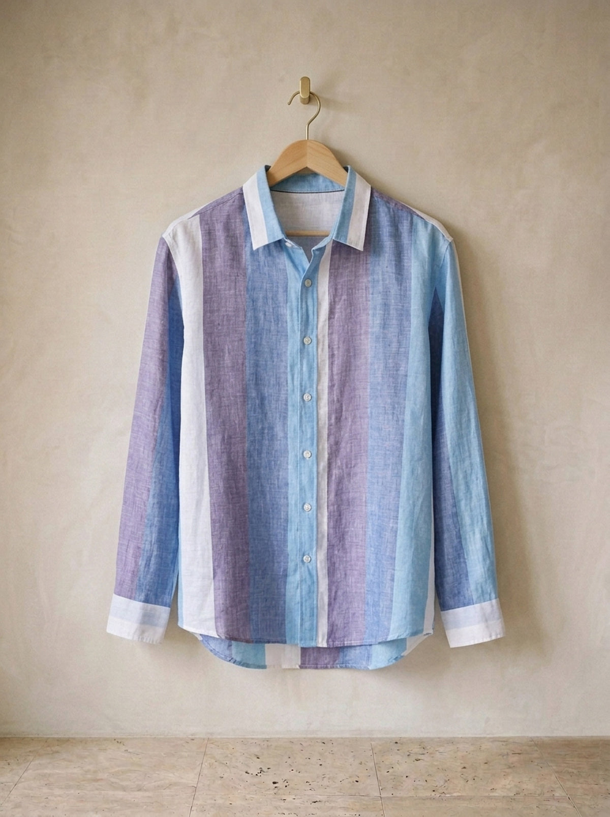 Azul | Camisa de linho listras largas Lucca azul – peça sozinha, foto de produto