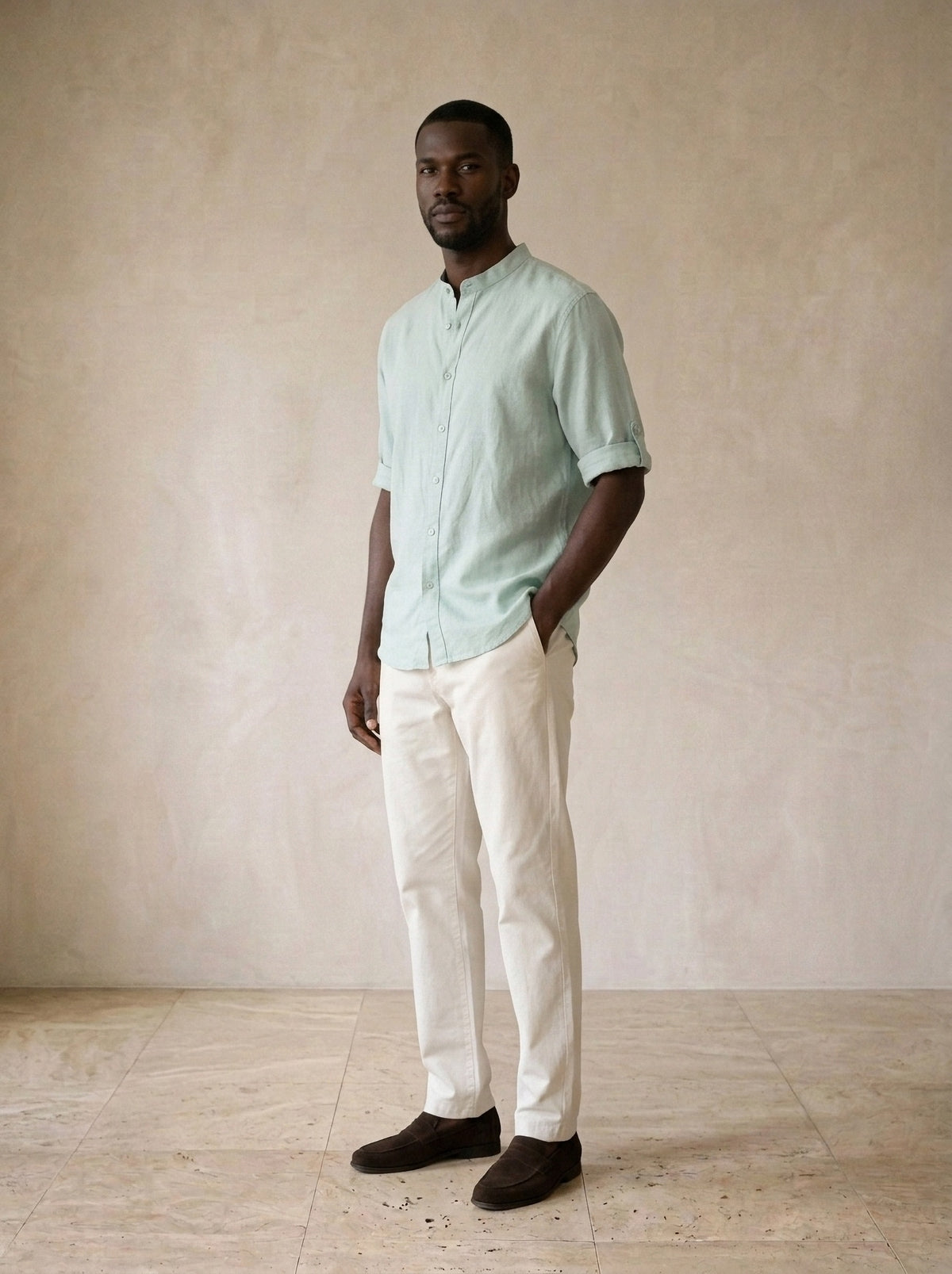Verde-claro | Camisa social slim Lucerna verde-claro – vista três quartos