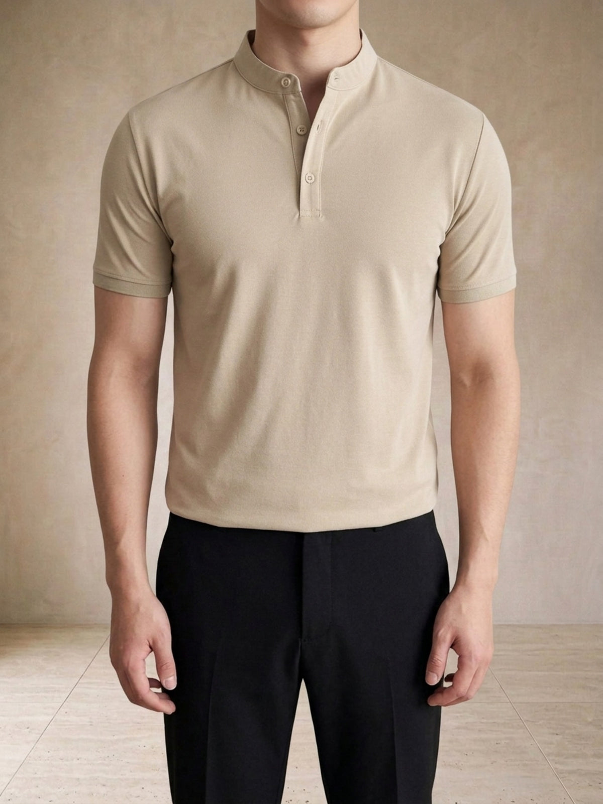 Caqui | Camisa polo de algodão slim Sartong Lugano caqui – peça no corpo, foto de produto