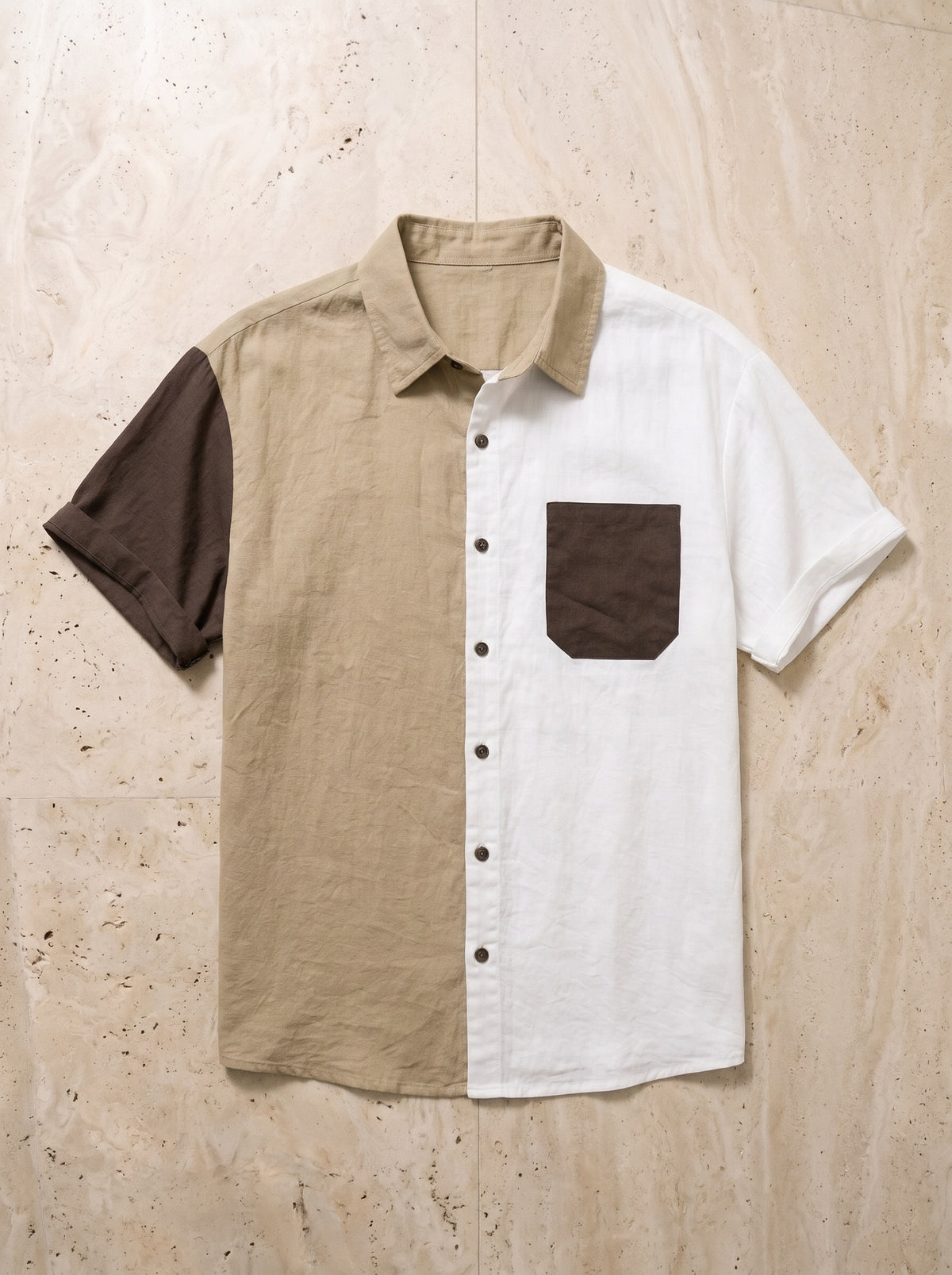 Camisa de linho bicolor Madrid – peça sozinha vista de cima