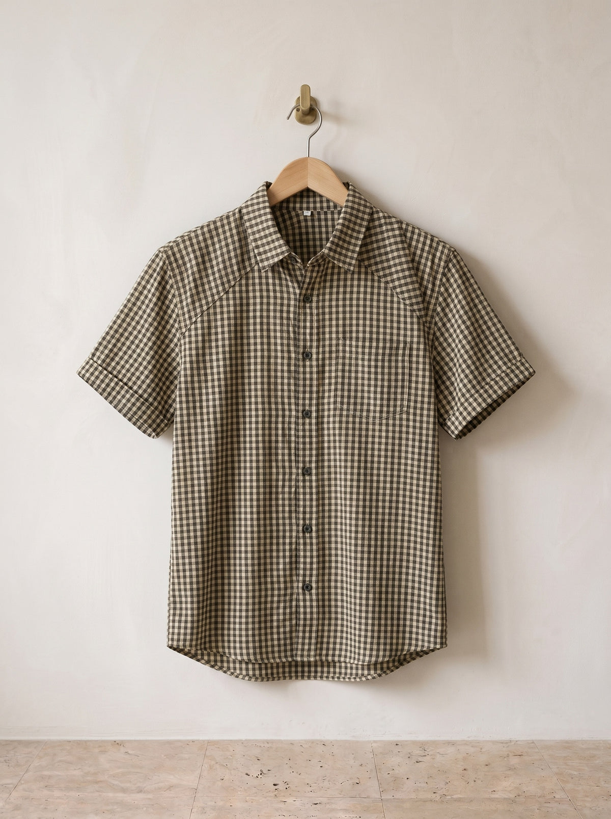 Camisa xadrez miúdo manga curta Mantova – peça sozinha, foto de produto