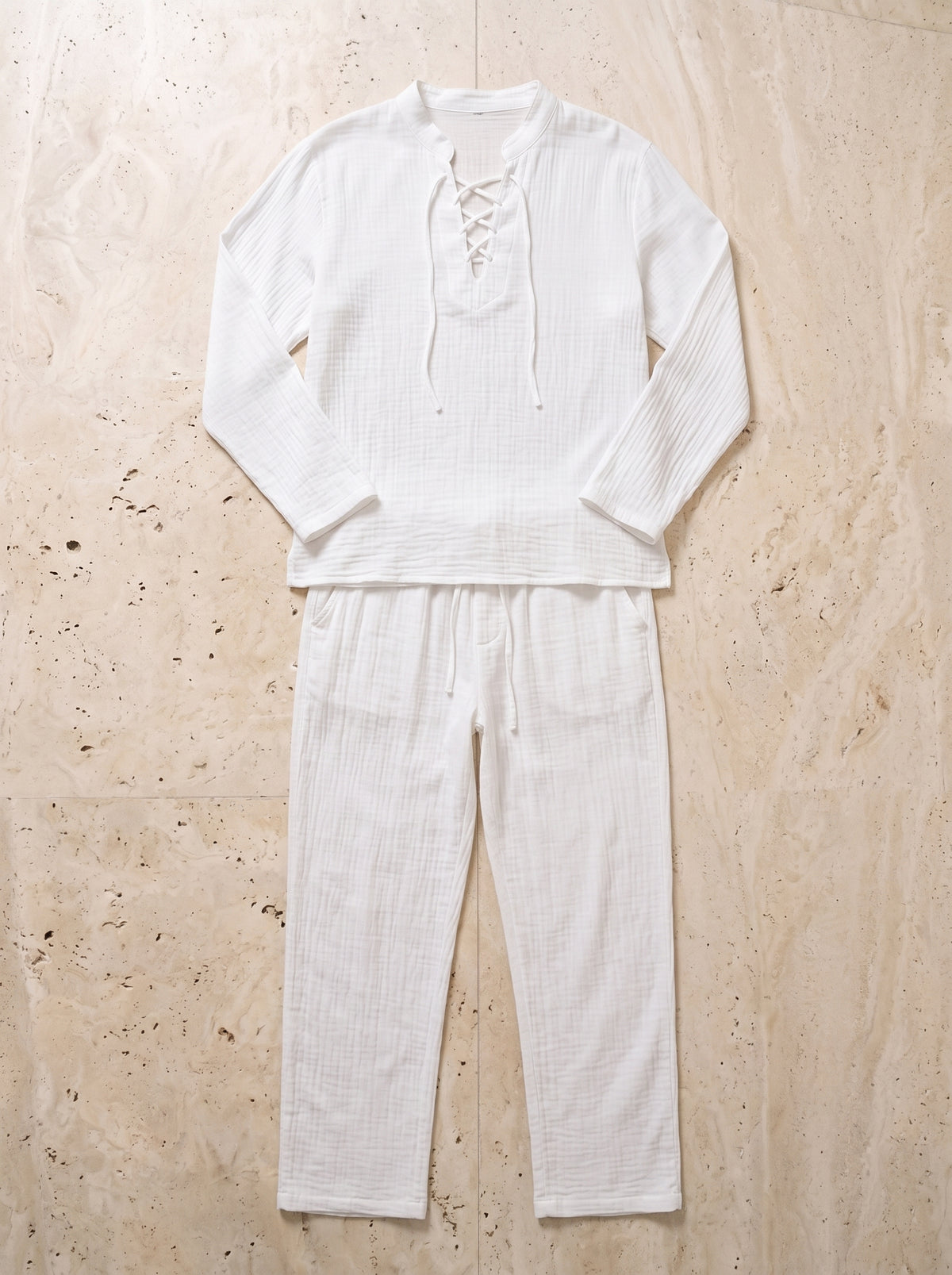 Branco | Conjunto bata e calça de algodão Marbella branco – peça sozinha vista de cima
