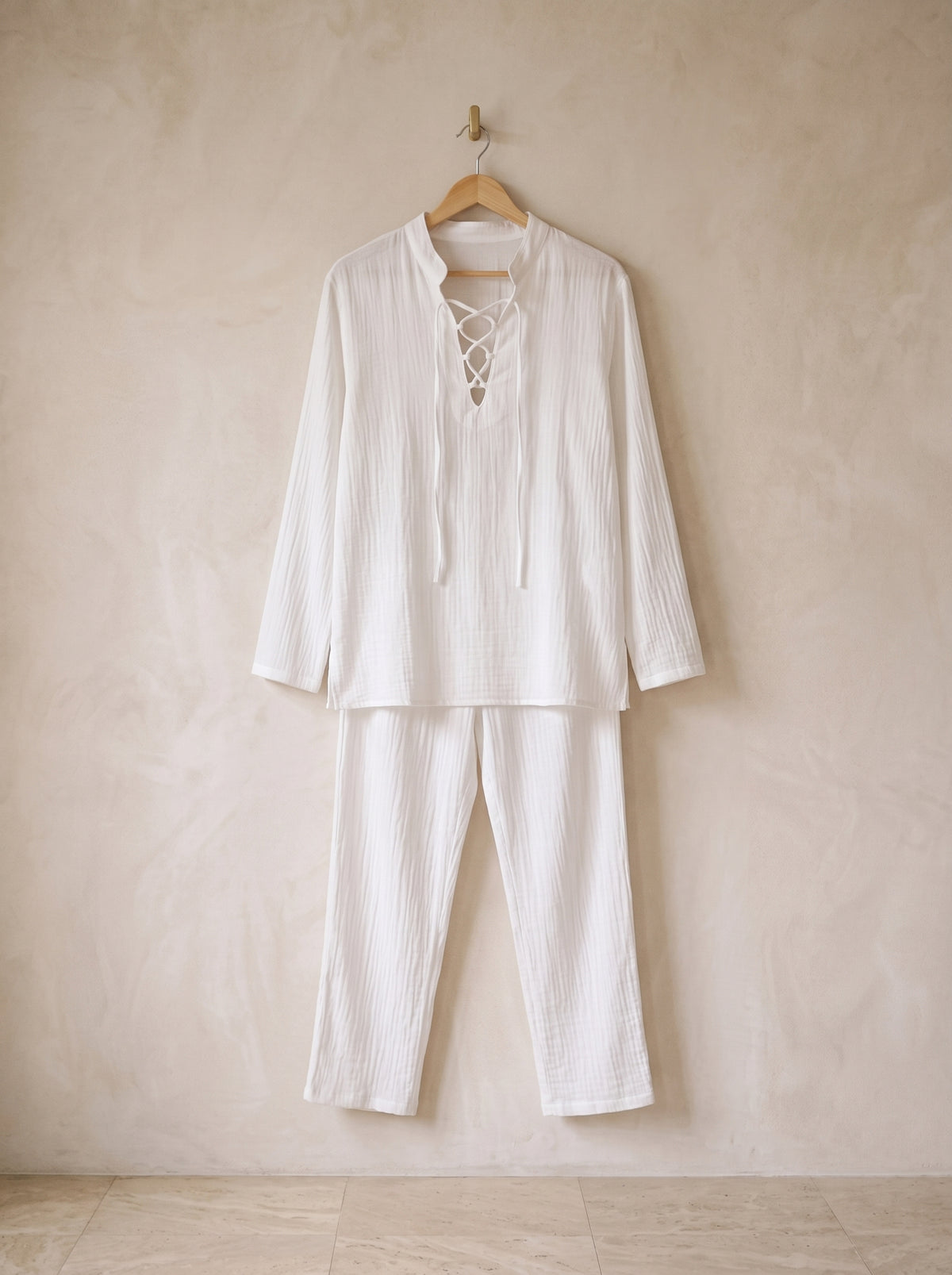 Branco | Conjunto bata e calça de algodão Marbella branco – peça sozinha, foto de produto