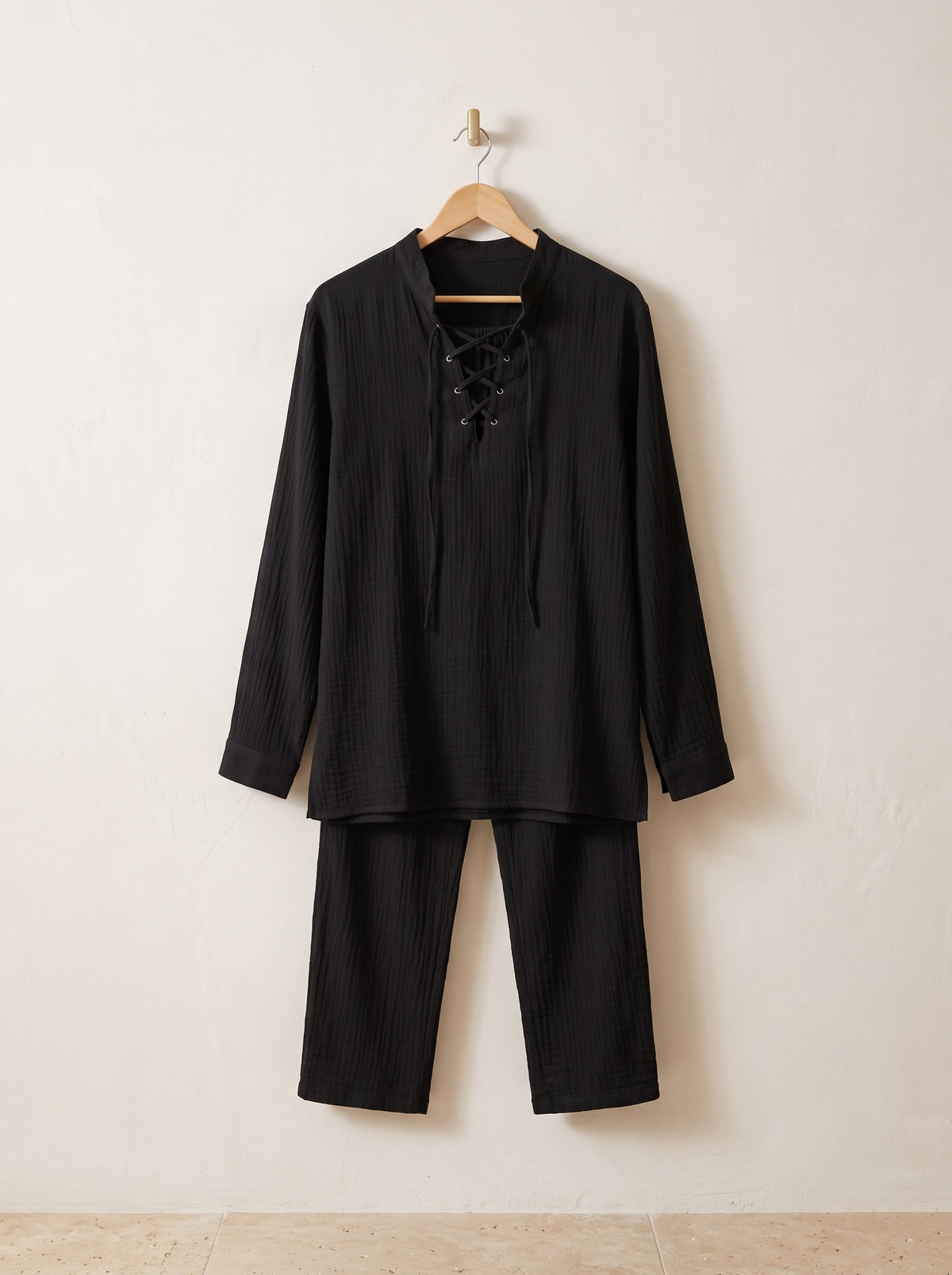 Preto | Conjunto bata e calça de algodão Marbella preto – peça sozinha, foto de produto