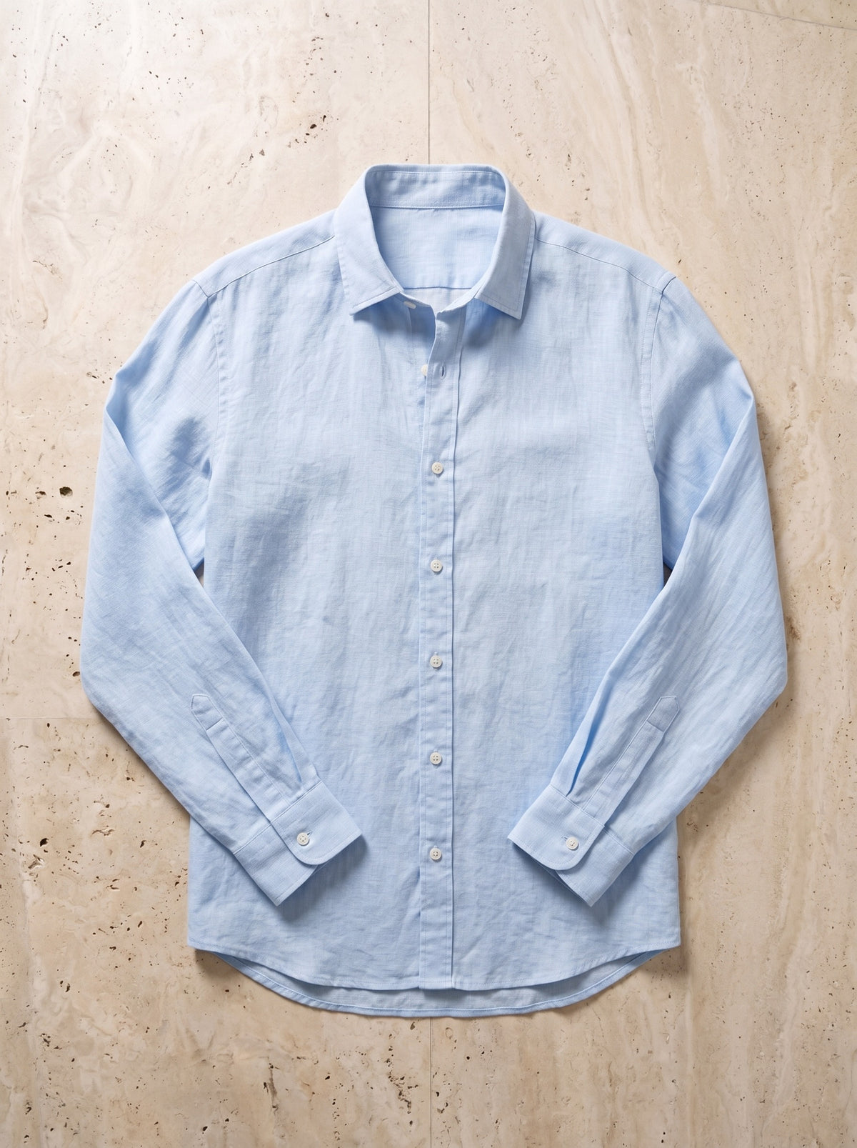 Azul-claro | Camisa social de linho slim Marselha azul-claro – peça sozinha vista de cima