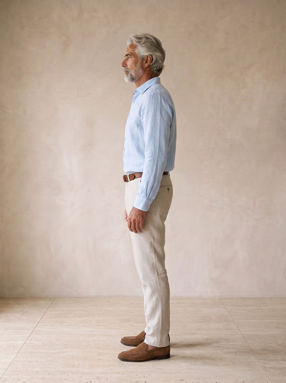 Azul-claro | Camisa social de linho slim Marselha azul-claro – vista de perfil