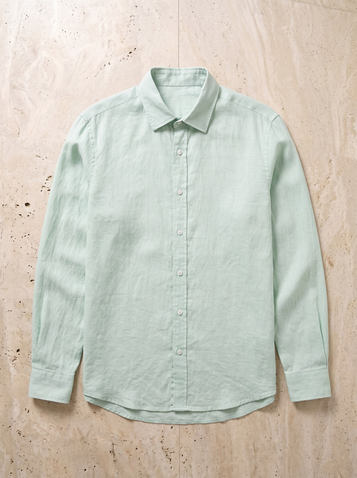Verde-claro | Camisa social de linho slim Marselha verde-claro – peça sozinha vista de cima
