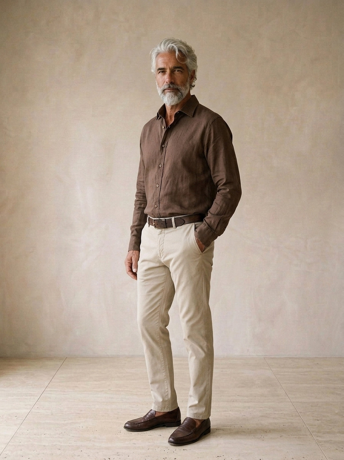 Marrom | Camisa social Ménerbes marrom – vista três quartos