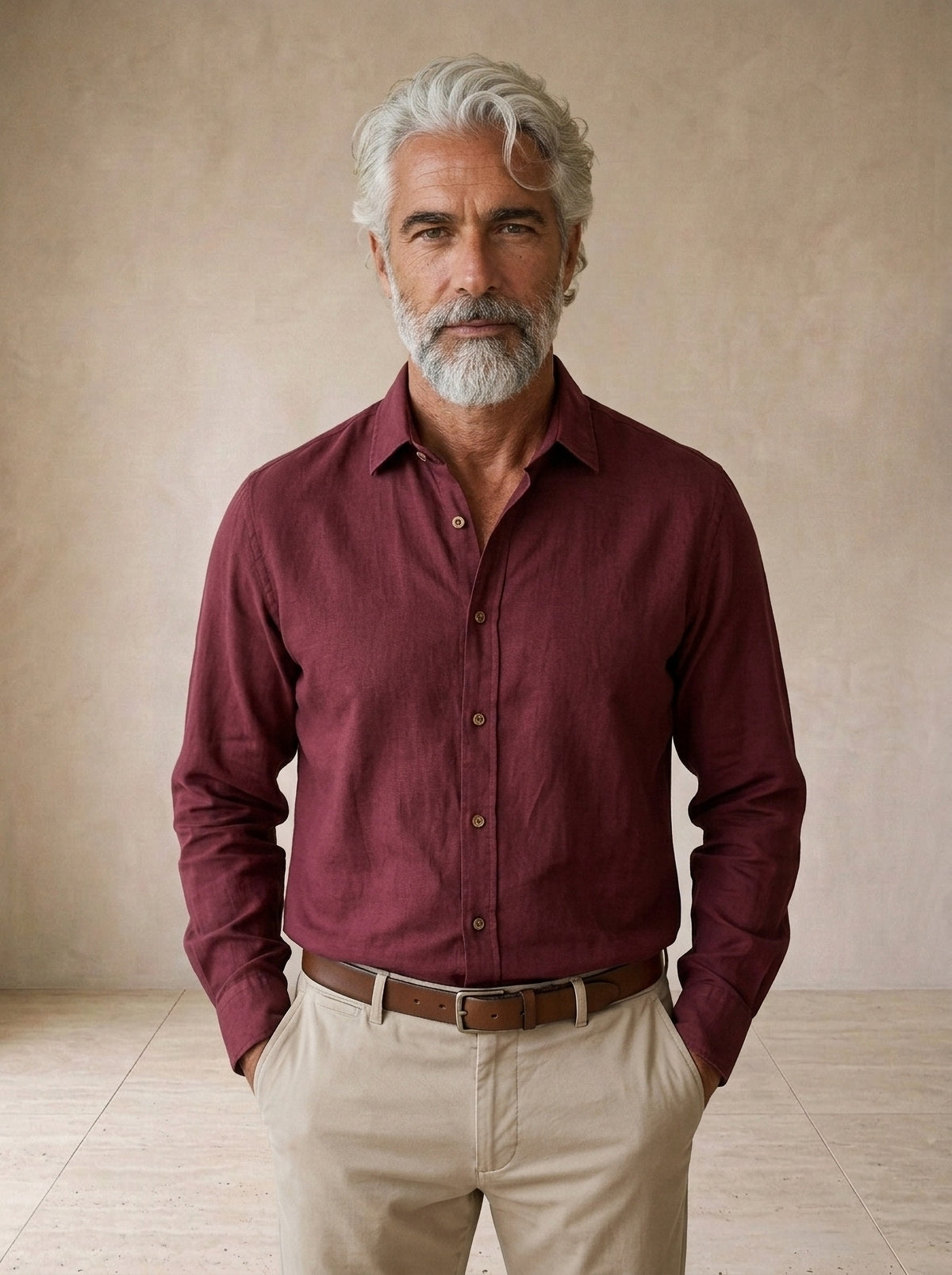 Vinho | Camisa social Ménerbes vinho – vista de frente, recorte próximo