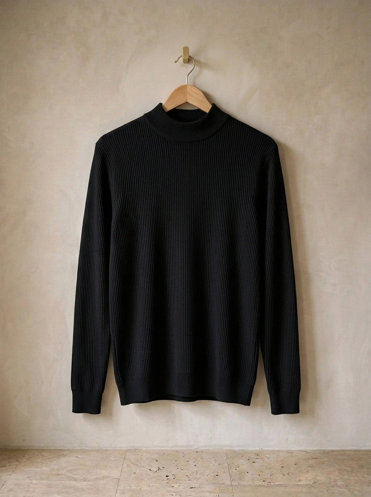 Preto | Suéter meia gola canelado Méribel preto – peça sozinha, foto de produto