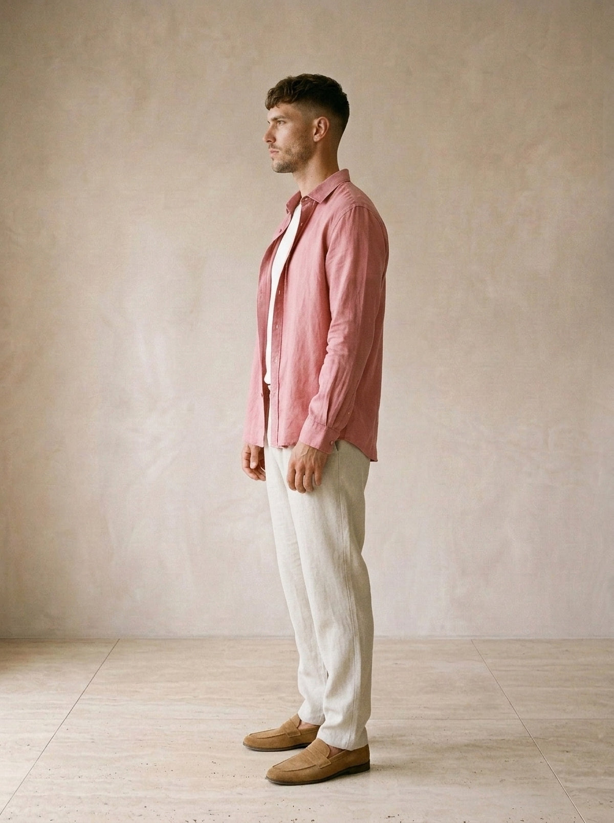 Salmão | Camisa de linho Mijas salmão – vista de perfil
