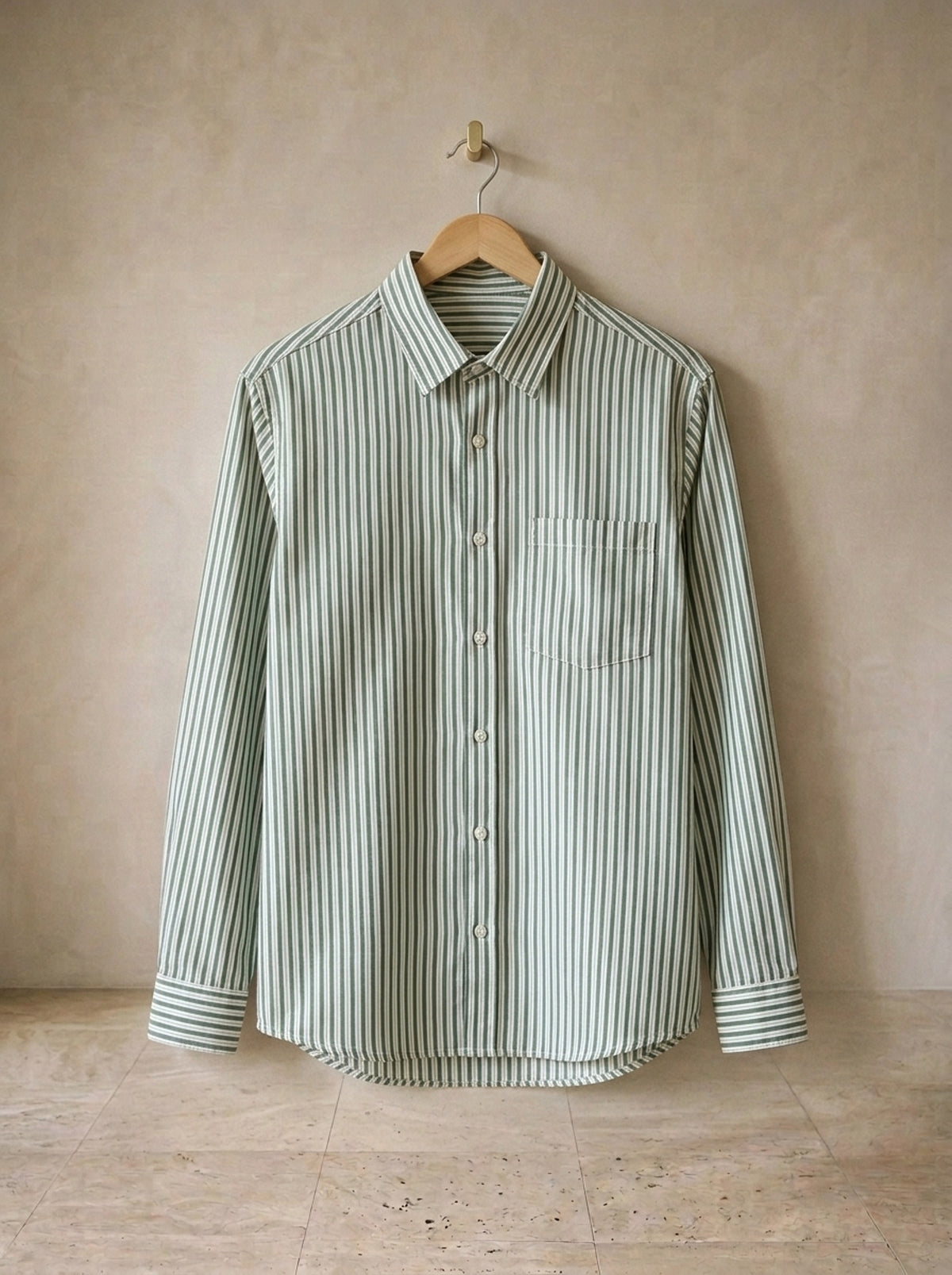 Verde | Camisa de listras finas Milão verde – peça sozinha, foto de produto