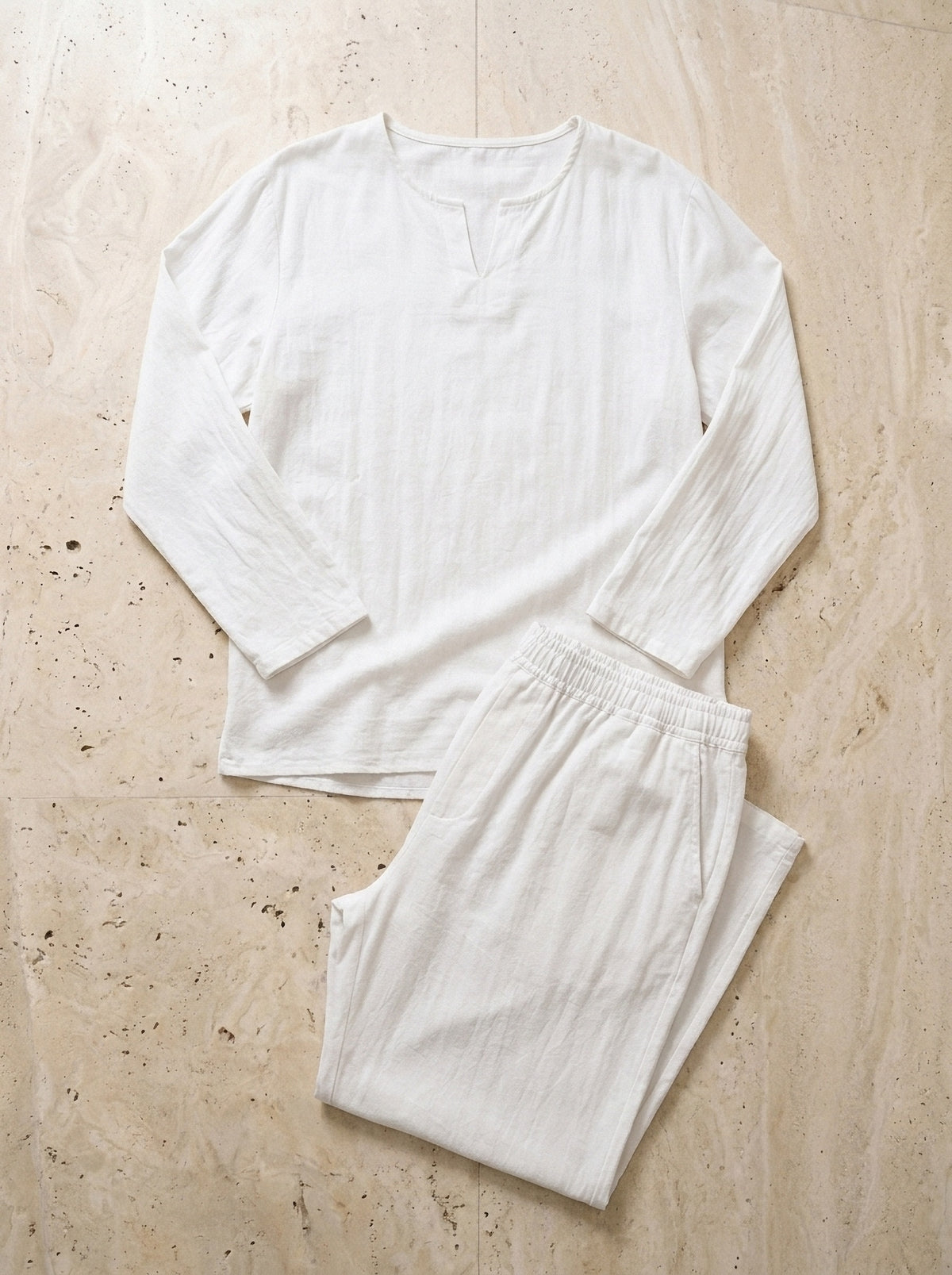 Branco | Conjunto bata decote V e calça Mojácar branco – peça sozinha vista de cima