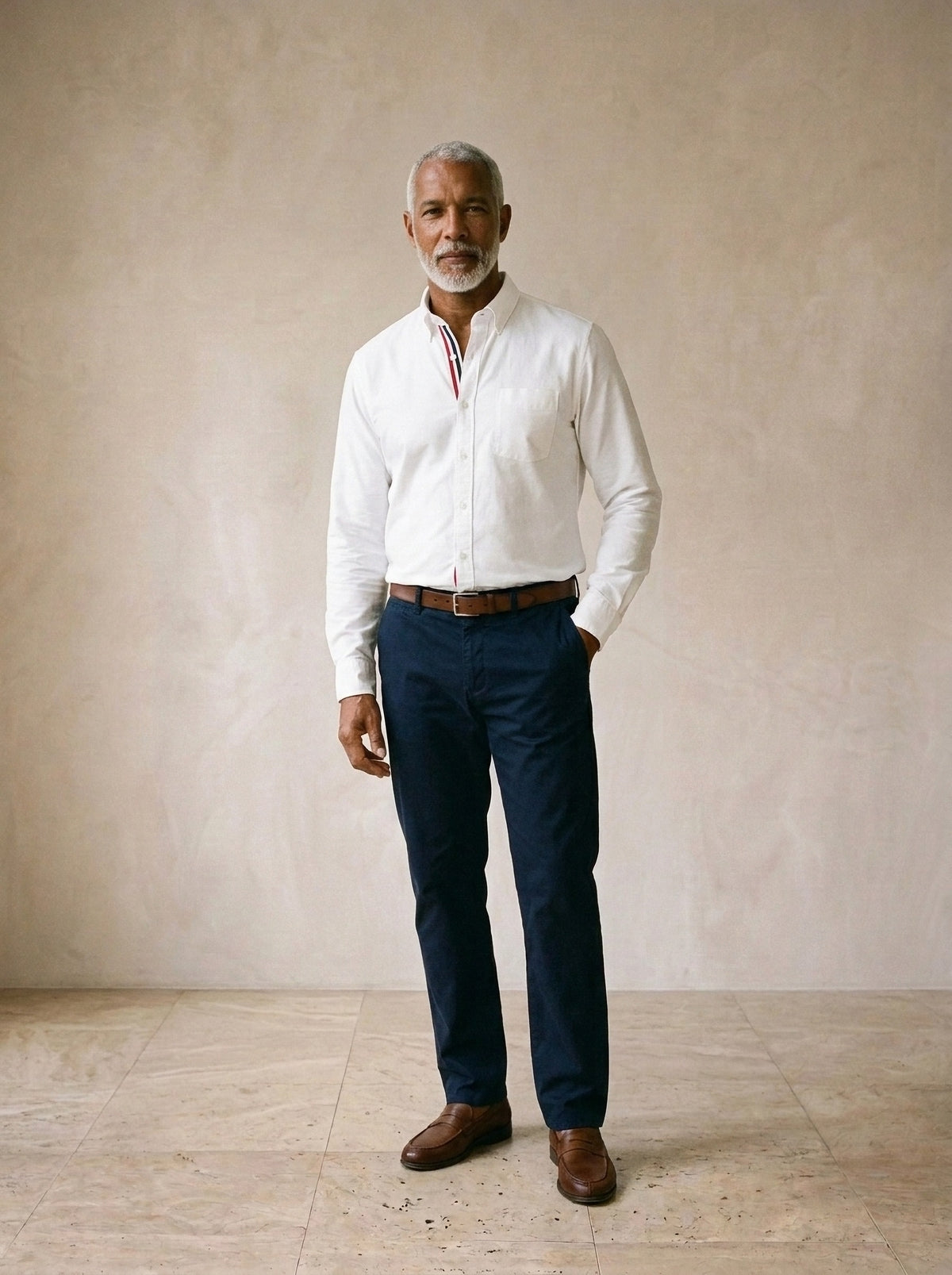 Camisa oxford manga longa Montalcino branco – vista de frente, recorte próximo