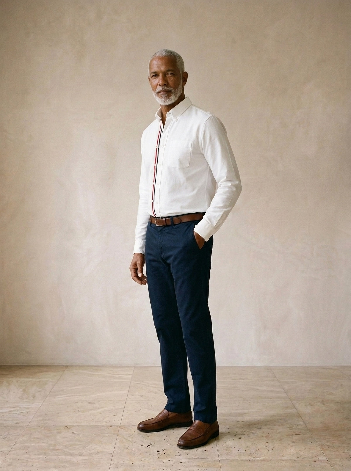 Camisa oxford manga longa Montalcino branco – vista três quartos