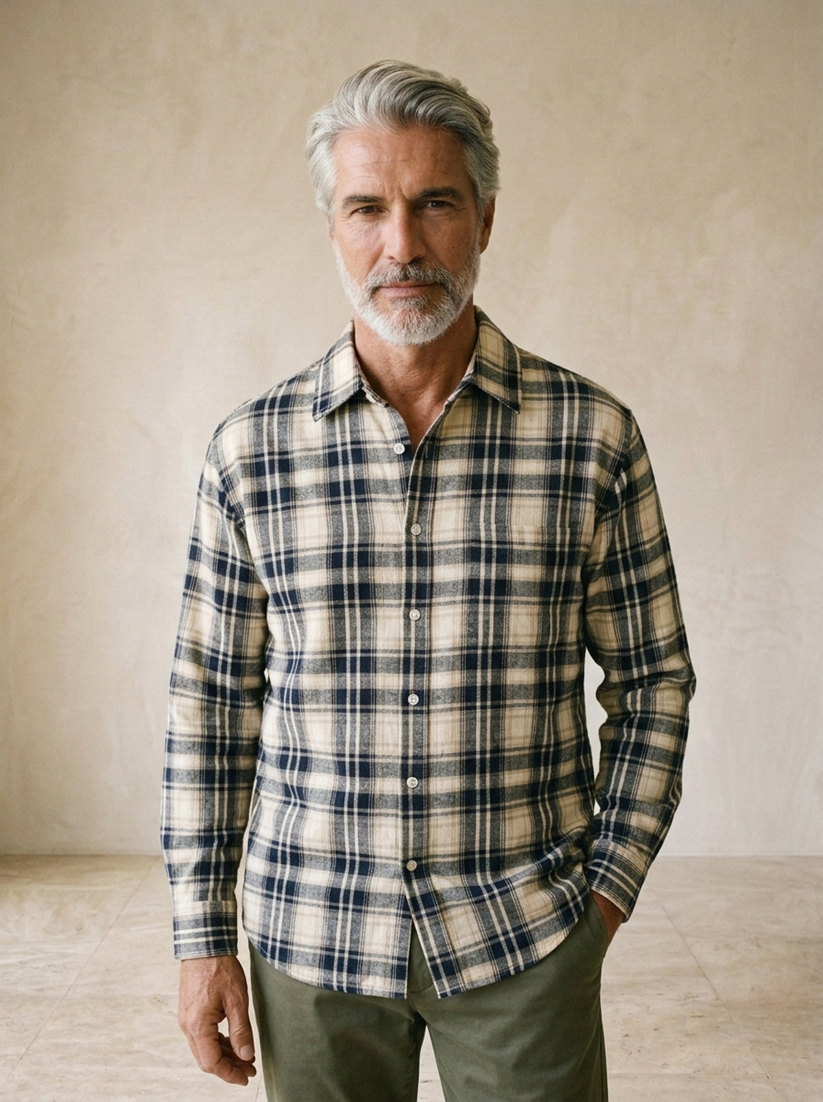 Camisa xadrez Montreux – vista de frente, recorte próximo