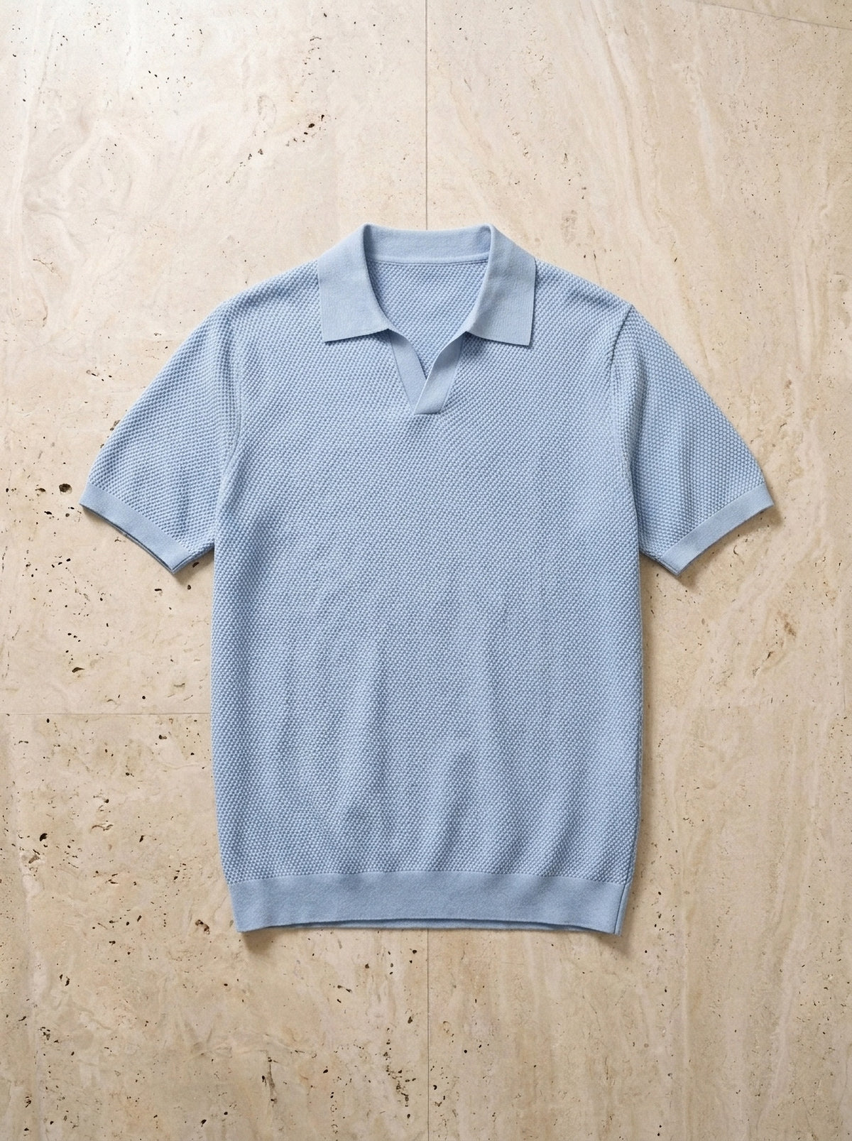 Azul-claro | Camisa polo de tricot slim Mulhouse azul-claro – peça sozinha vista de cima