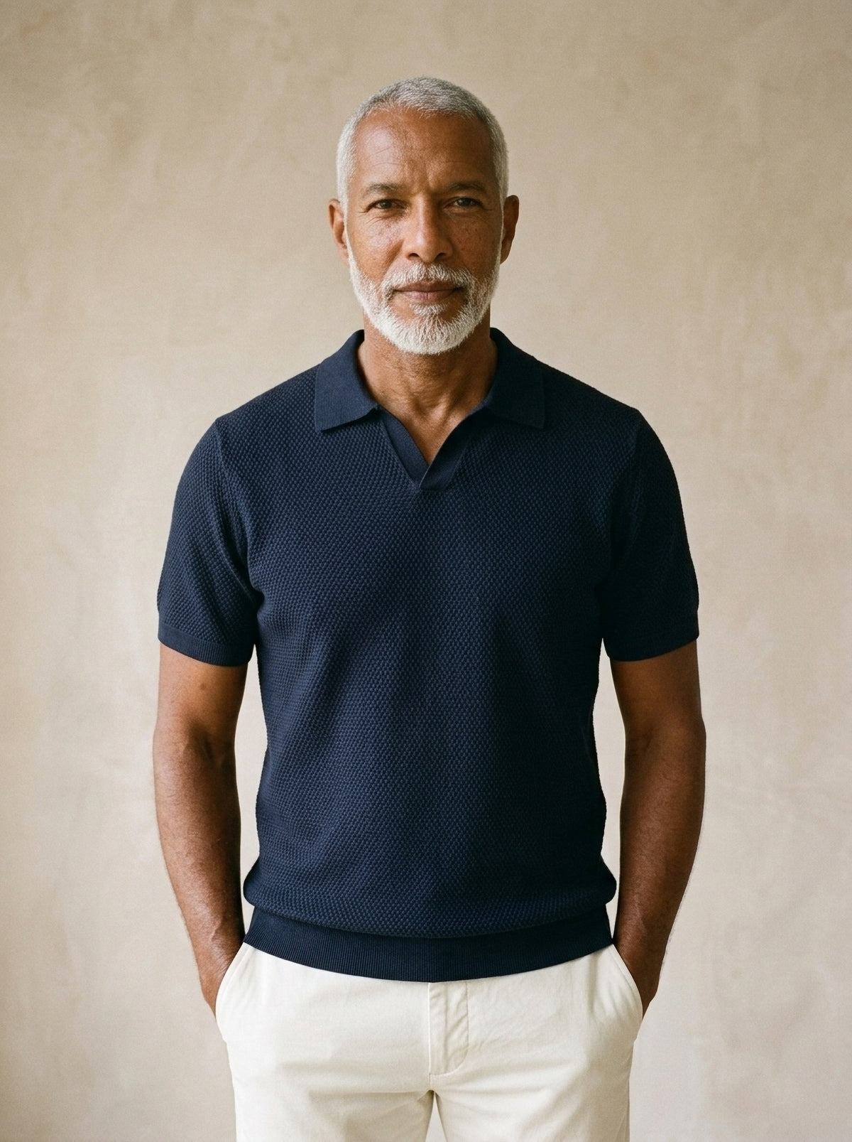 Azul-marinho | Camisa polo de tricot slim Mulhouse azul-marinho – vista de frente, recorte próximo